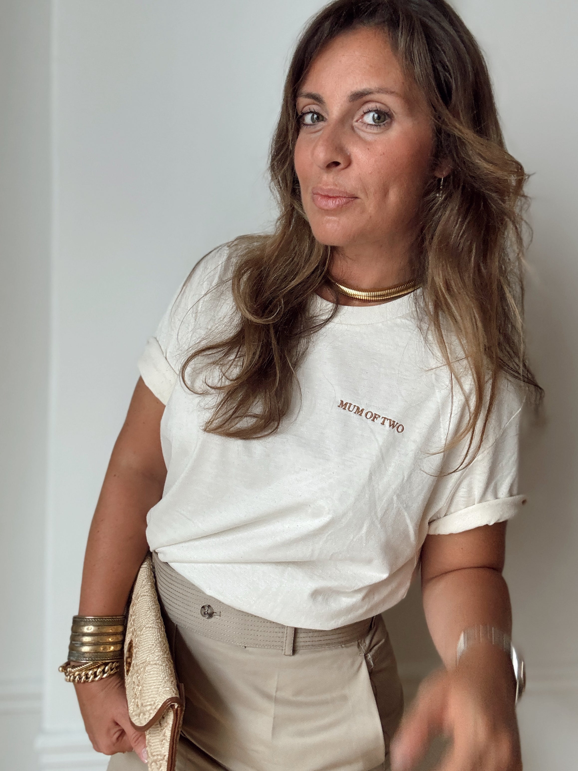 T-SHIRT ÉCRU Brodé Camel MUM OF ONE, TWO, THREE...