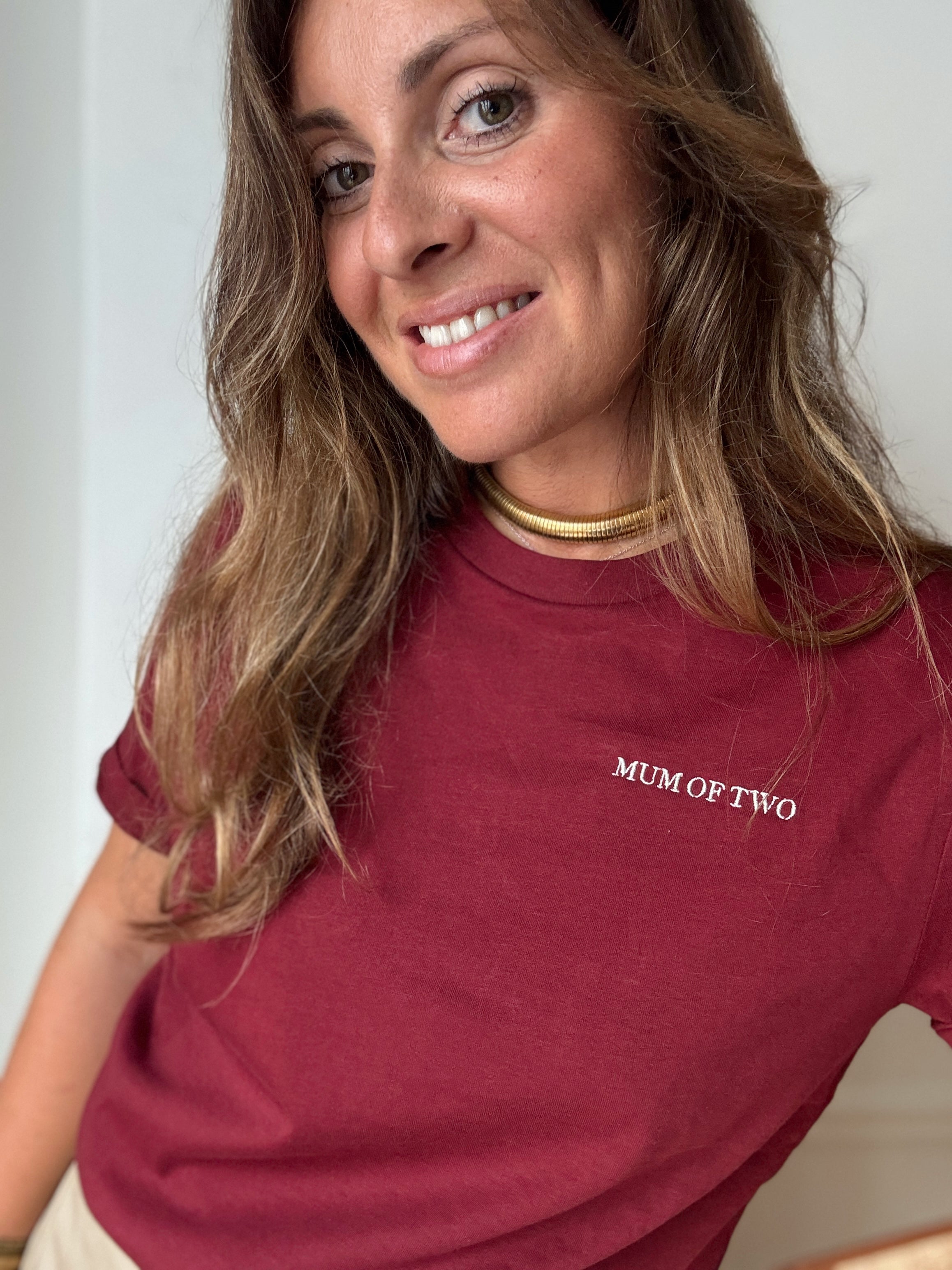T-SHIRT BORDEAUX Brodé MUM OF ONE, TWO, THREE...