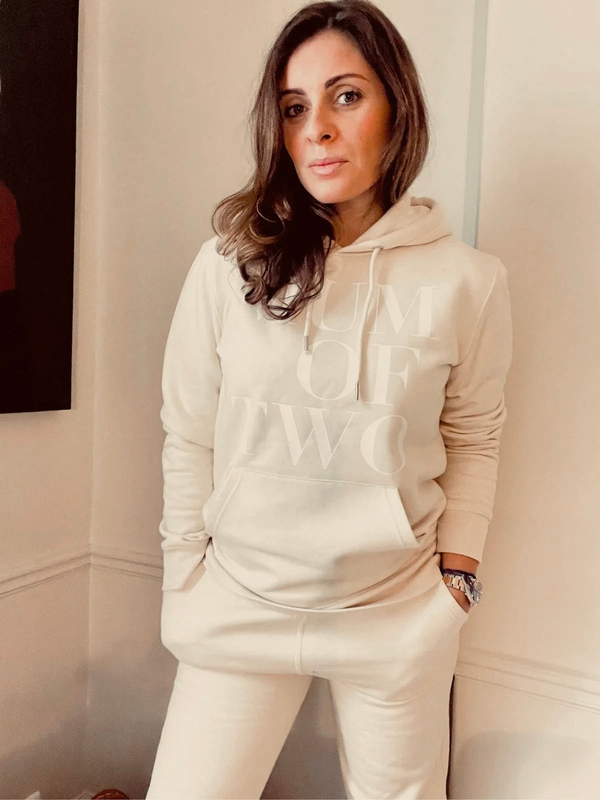 A MUM OF TWO IVORY HOODIE