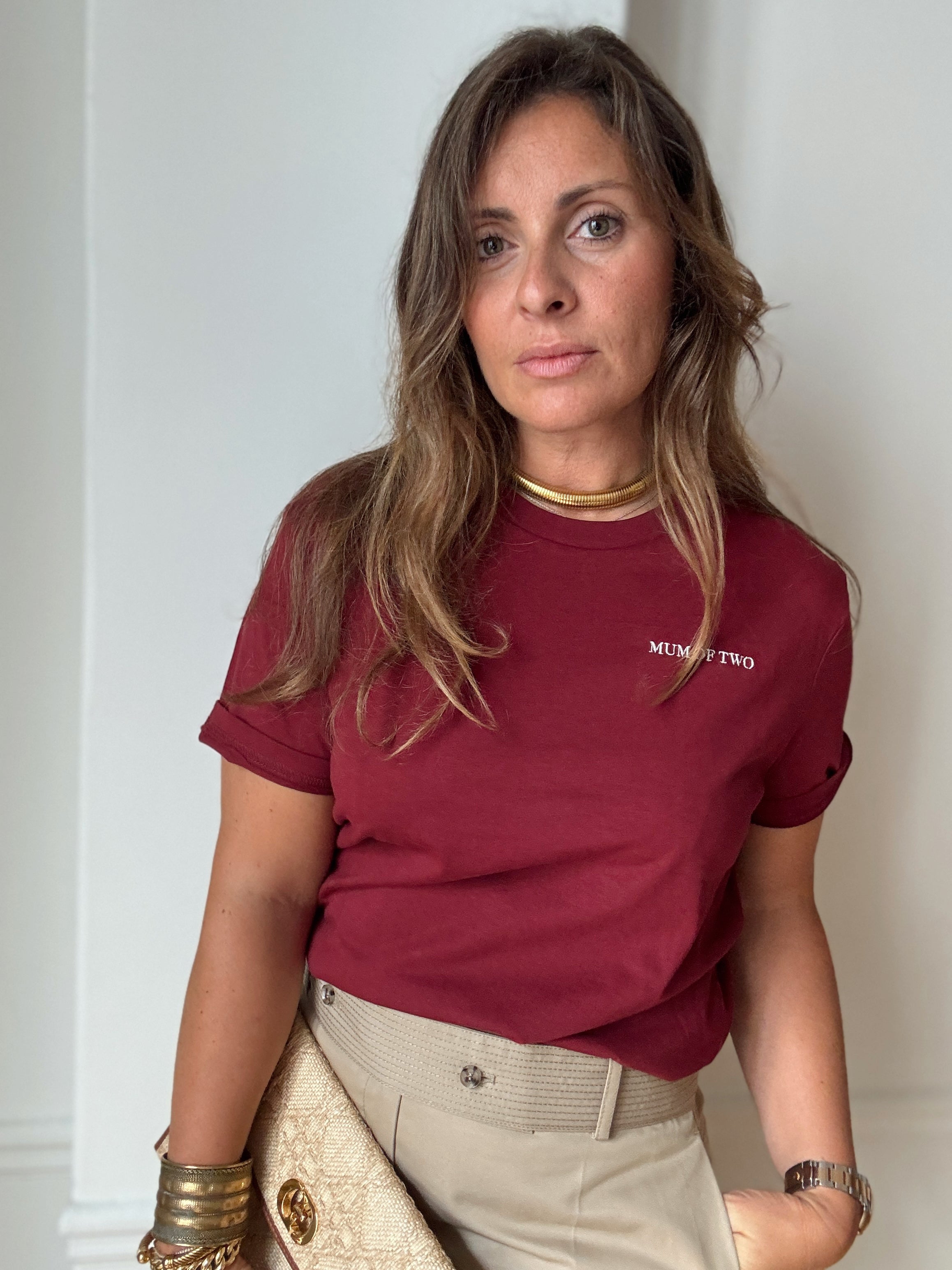 T-SHIRT BORDEAUX Brodé MUM OF ONE, TWO, THREE...