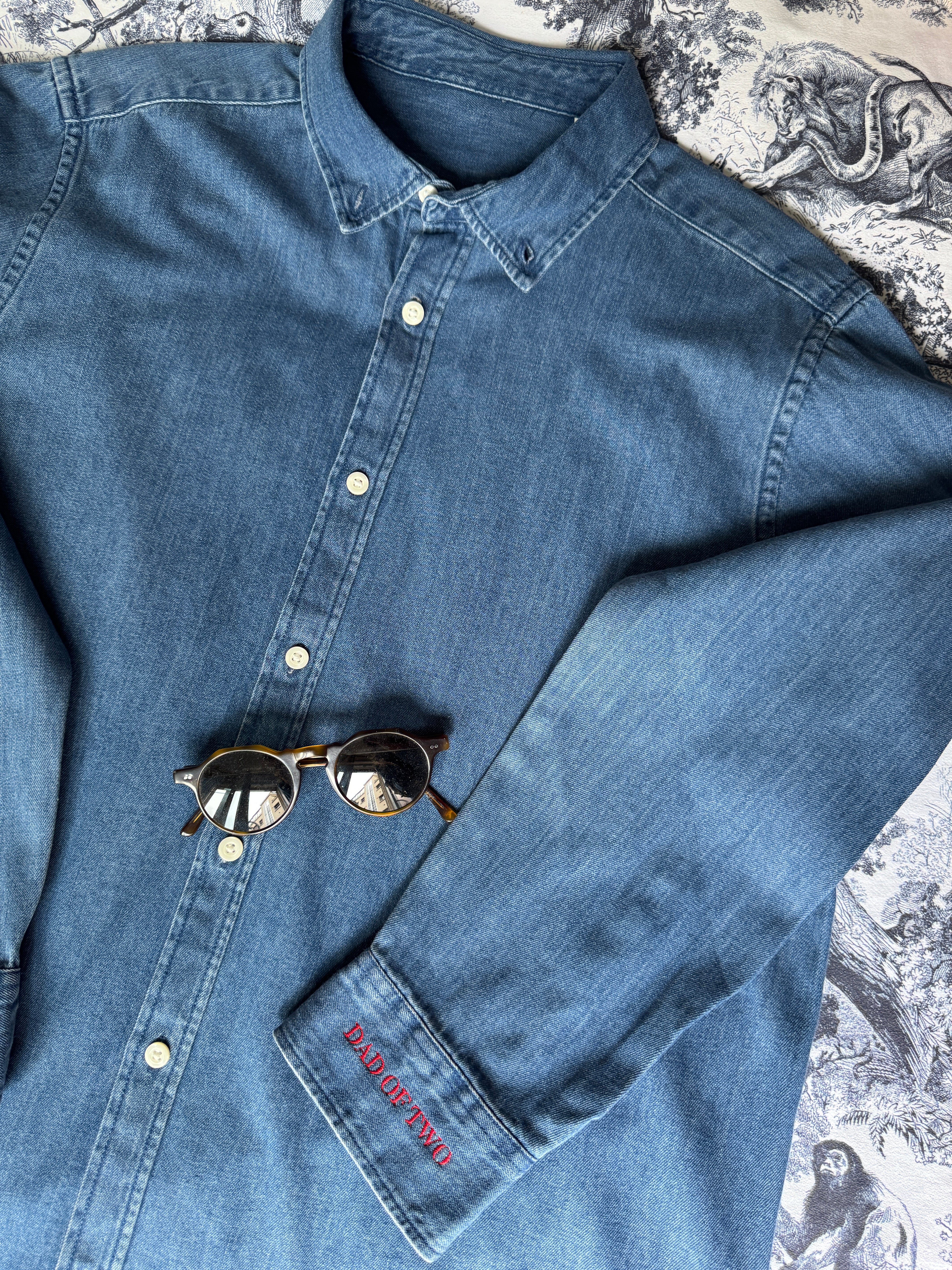 DAD OF RED EMBROIDERED DARK DENIM SHIRT