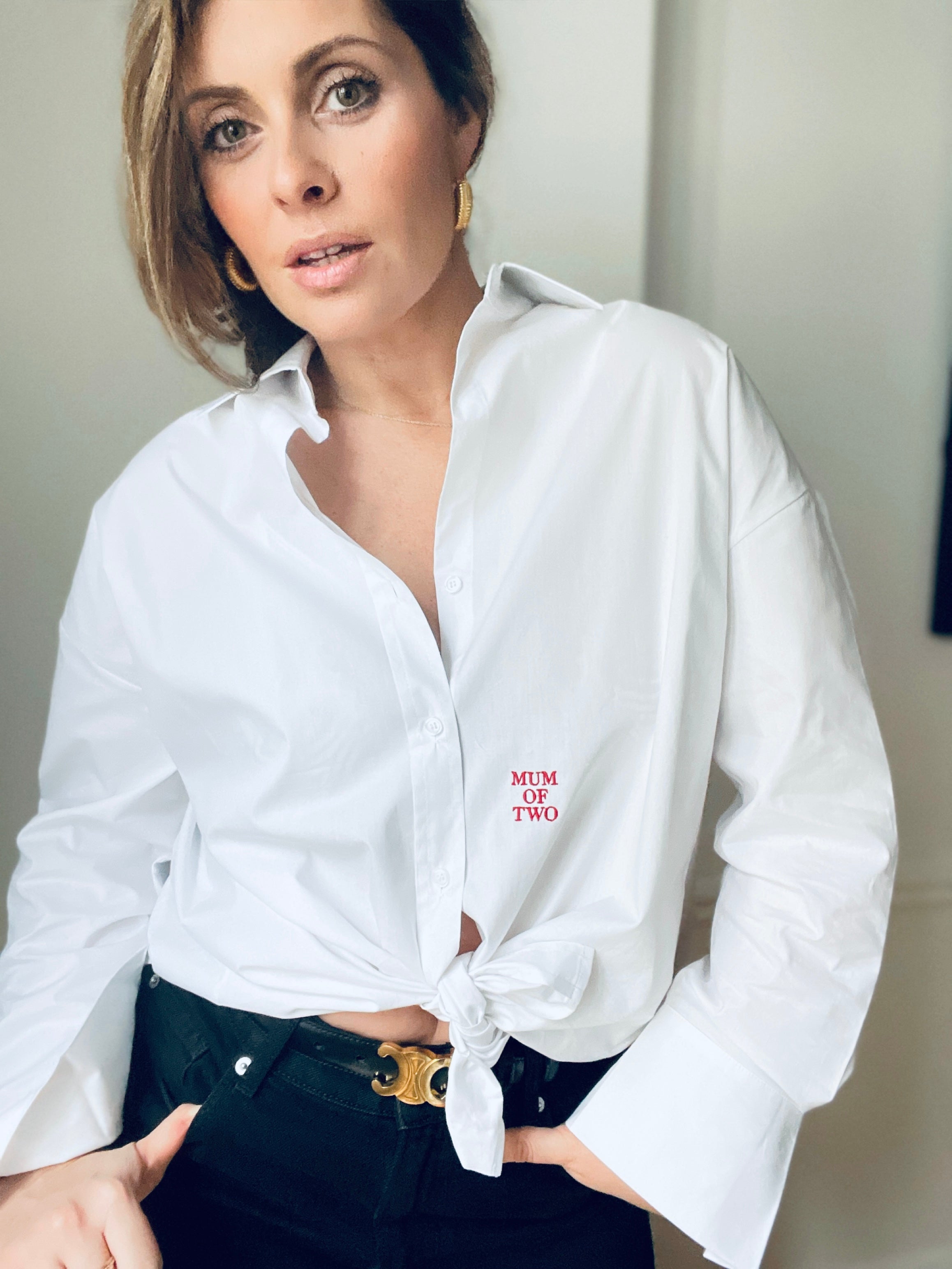 MUM OF… RED EMBROIDERED SHIRT