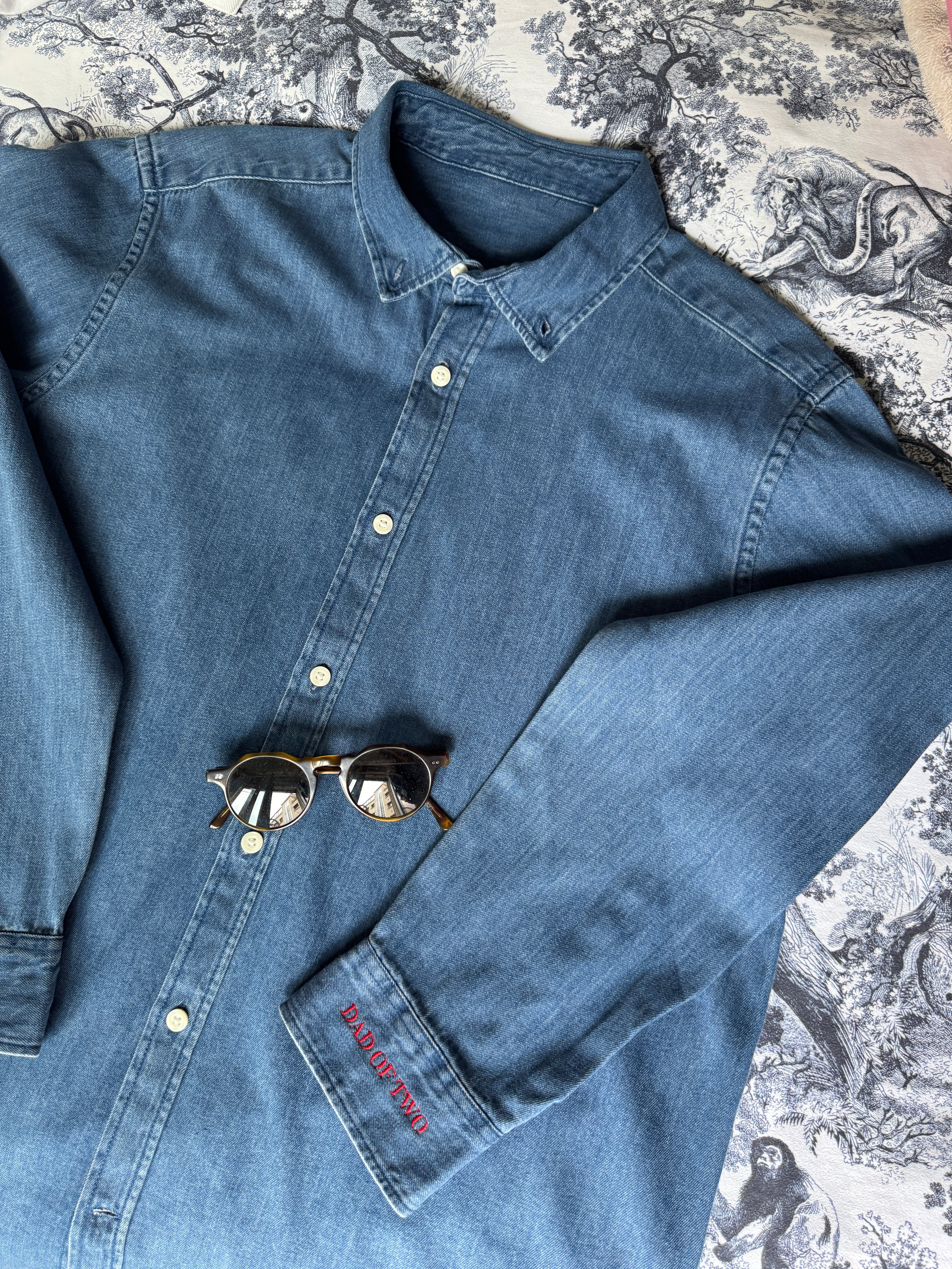 DAD OF RED EMBROIDERED DARK DENIM SHIRT