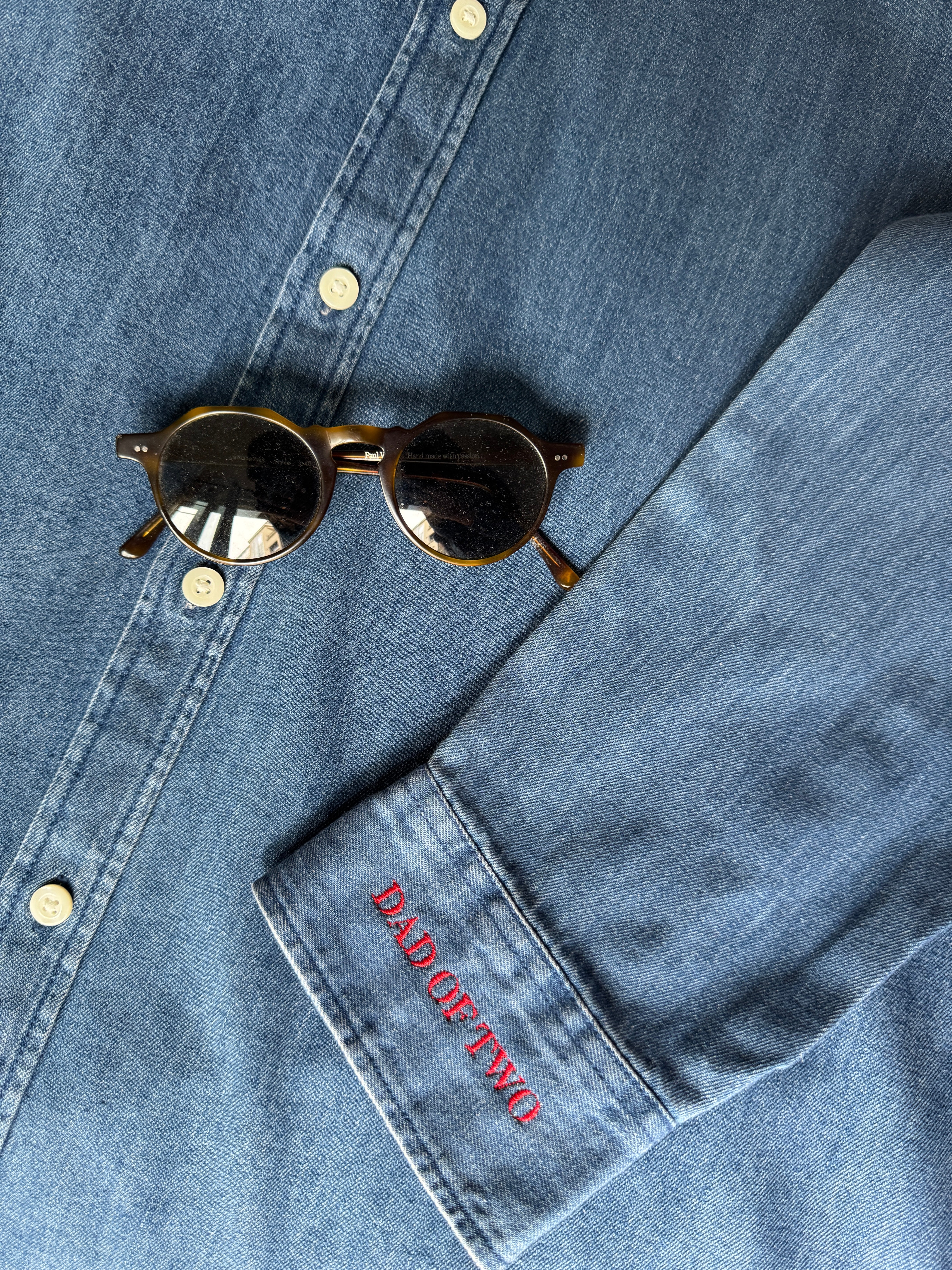 DAD OF RED EMBROIDERED DARK DENIM SHIRT
