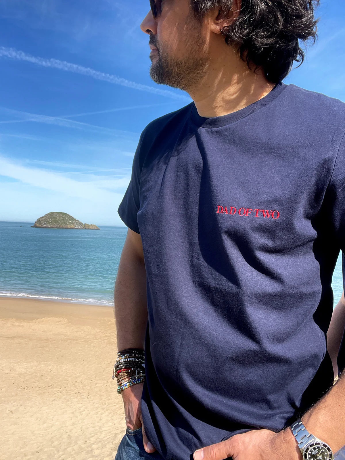 A DAD OF TWO EMBROIDERED NAVY BLUE T SHIRT