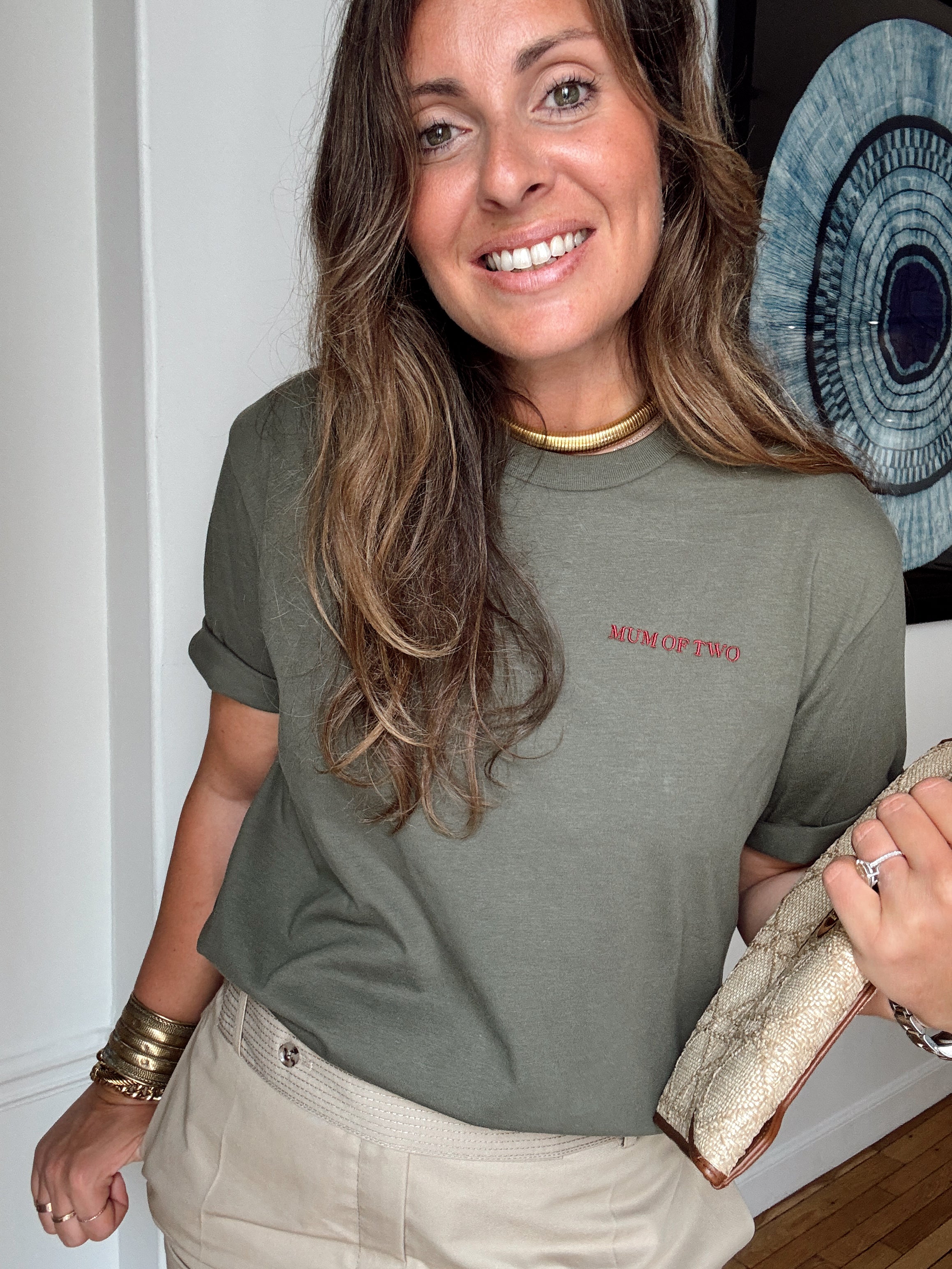 T-SHIRT KAKI Brodé MUM OF ONE, TWO, THREE...