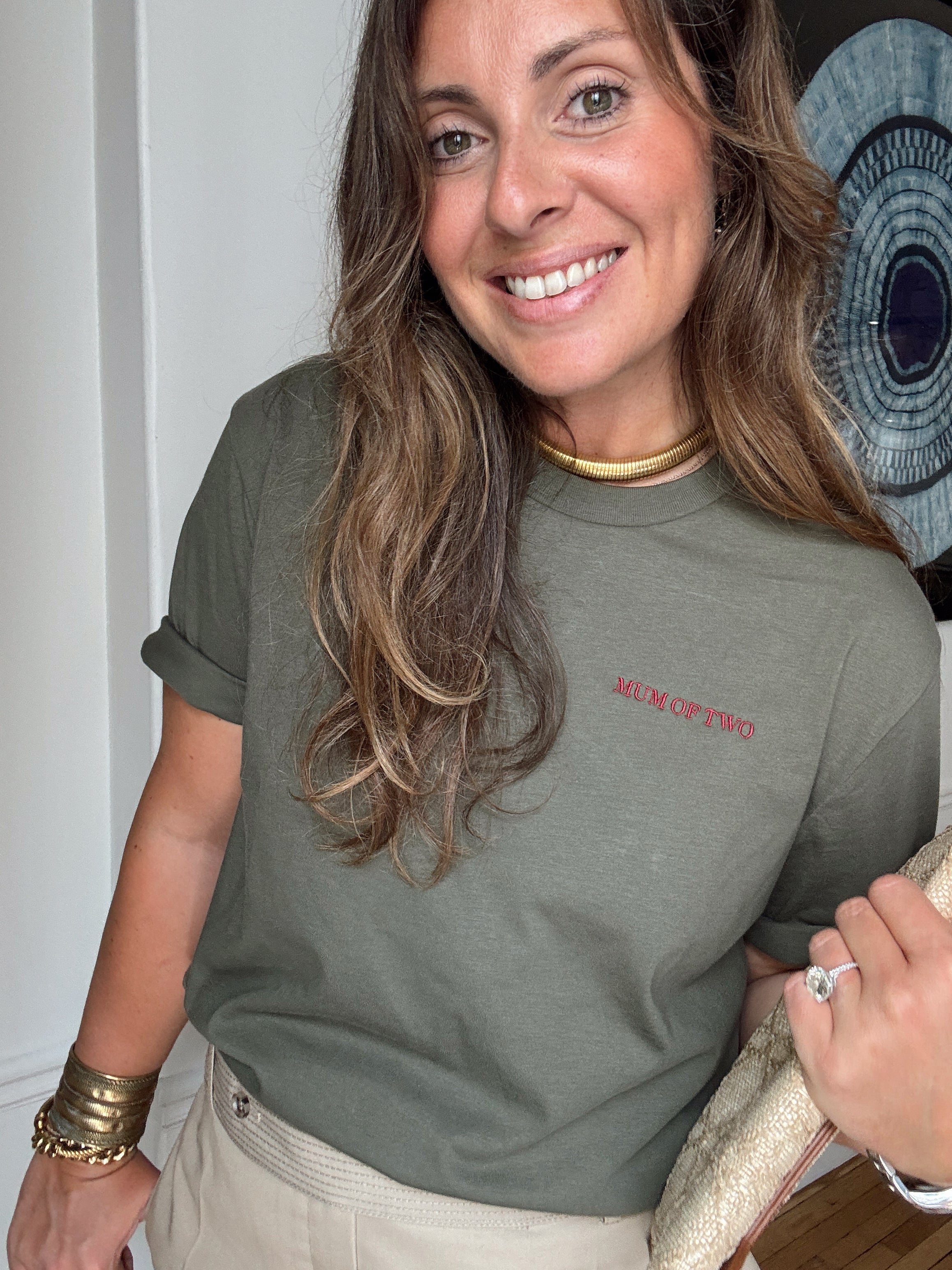 T-SHIRT KAKI Brodé MUM OF ONE, TWO, THREE...