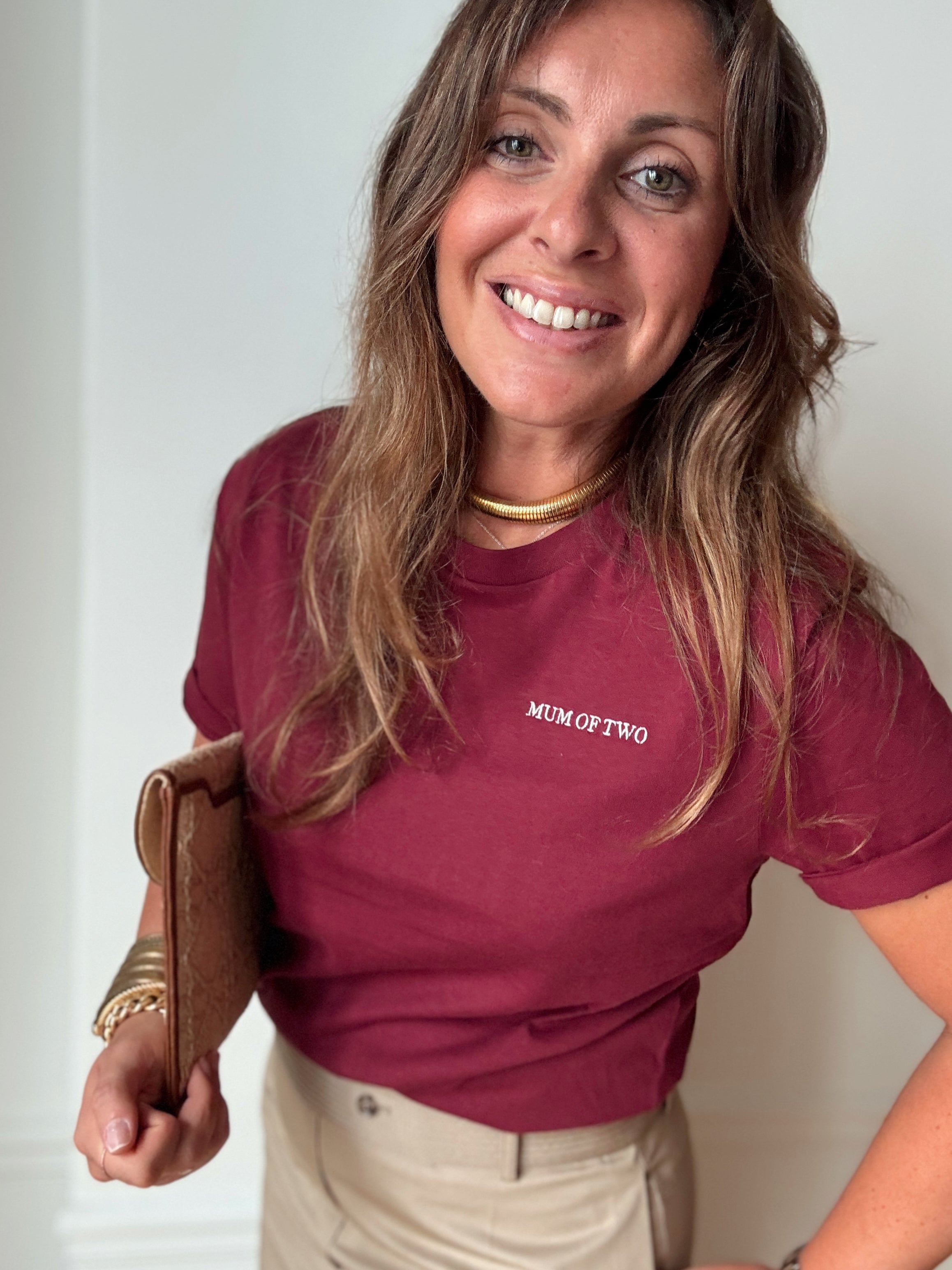 T-SHIRT BORDEAUX Brodé MUM OF ONE, TWO, THREE...