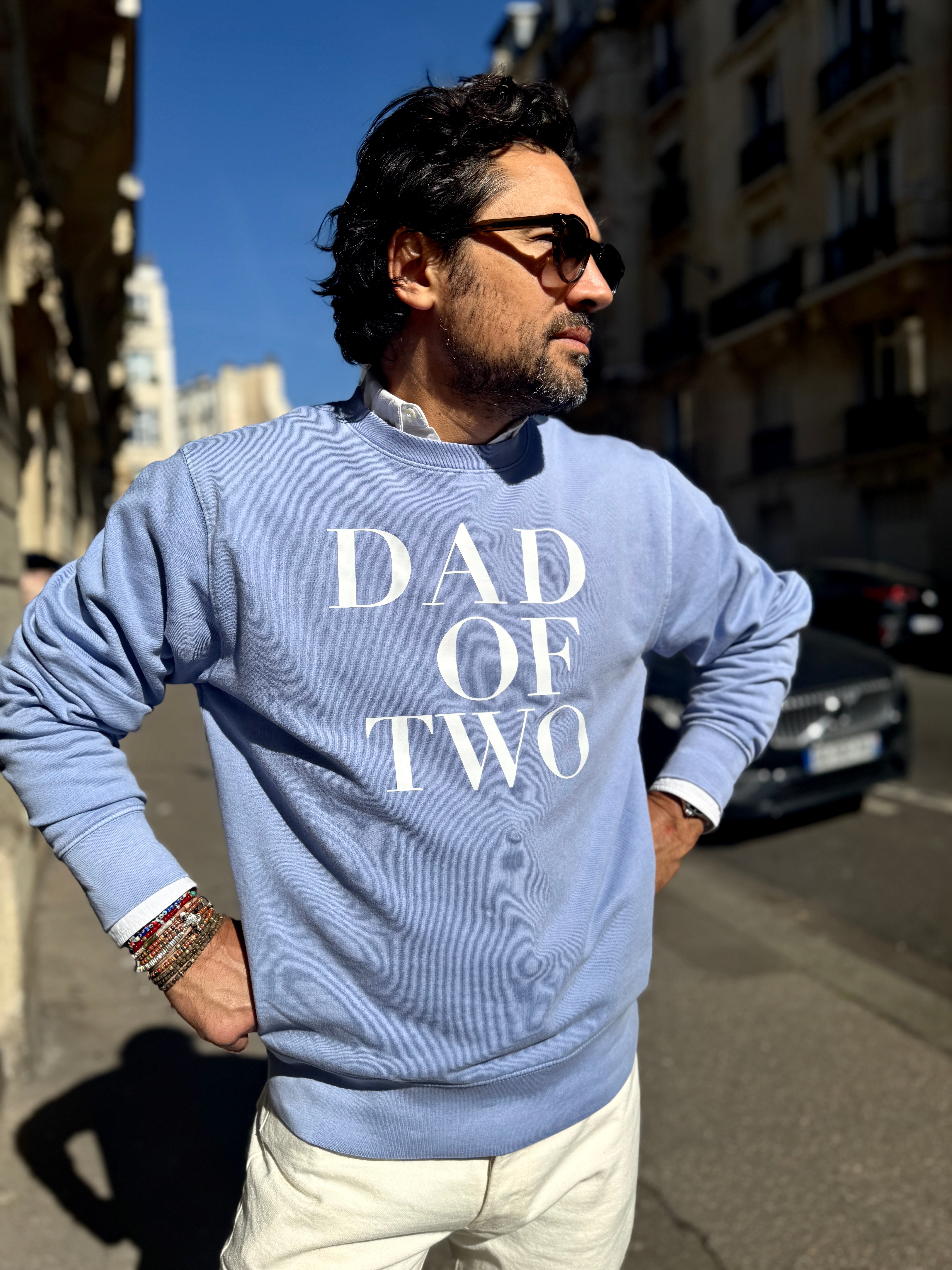 SWEAT SHIRT DAD OF ONE, DAD OF TWO, DAD OF THREE, FOUR... TWINS: VINTAGE BLUE