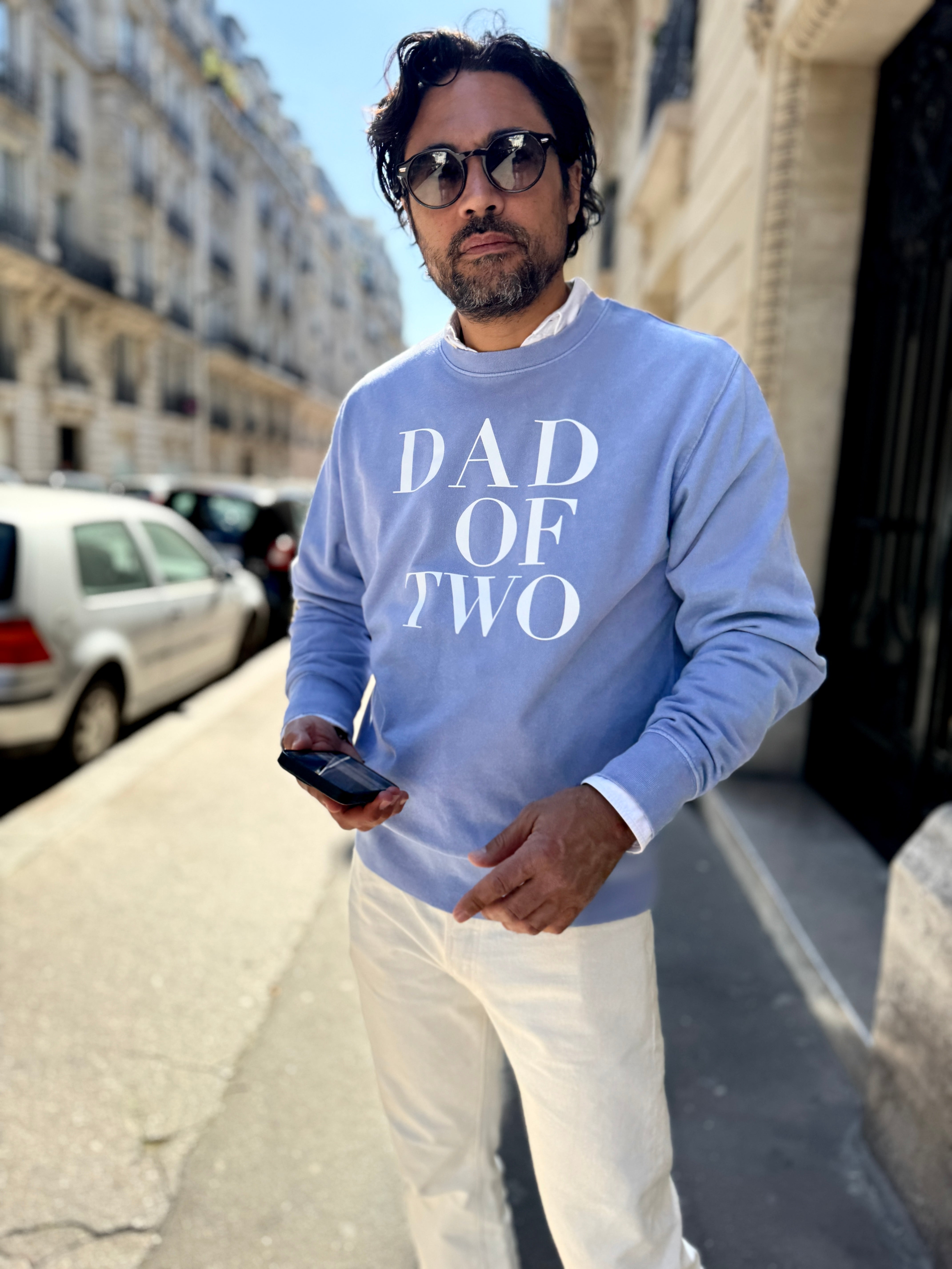 SWEAT SHIRT DAD OF ONE, DAD OF TWO, DAD OF THREE, FOUR... TWINS: VINTAGE BLUE
