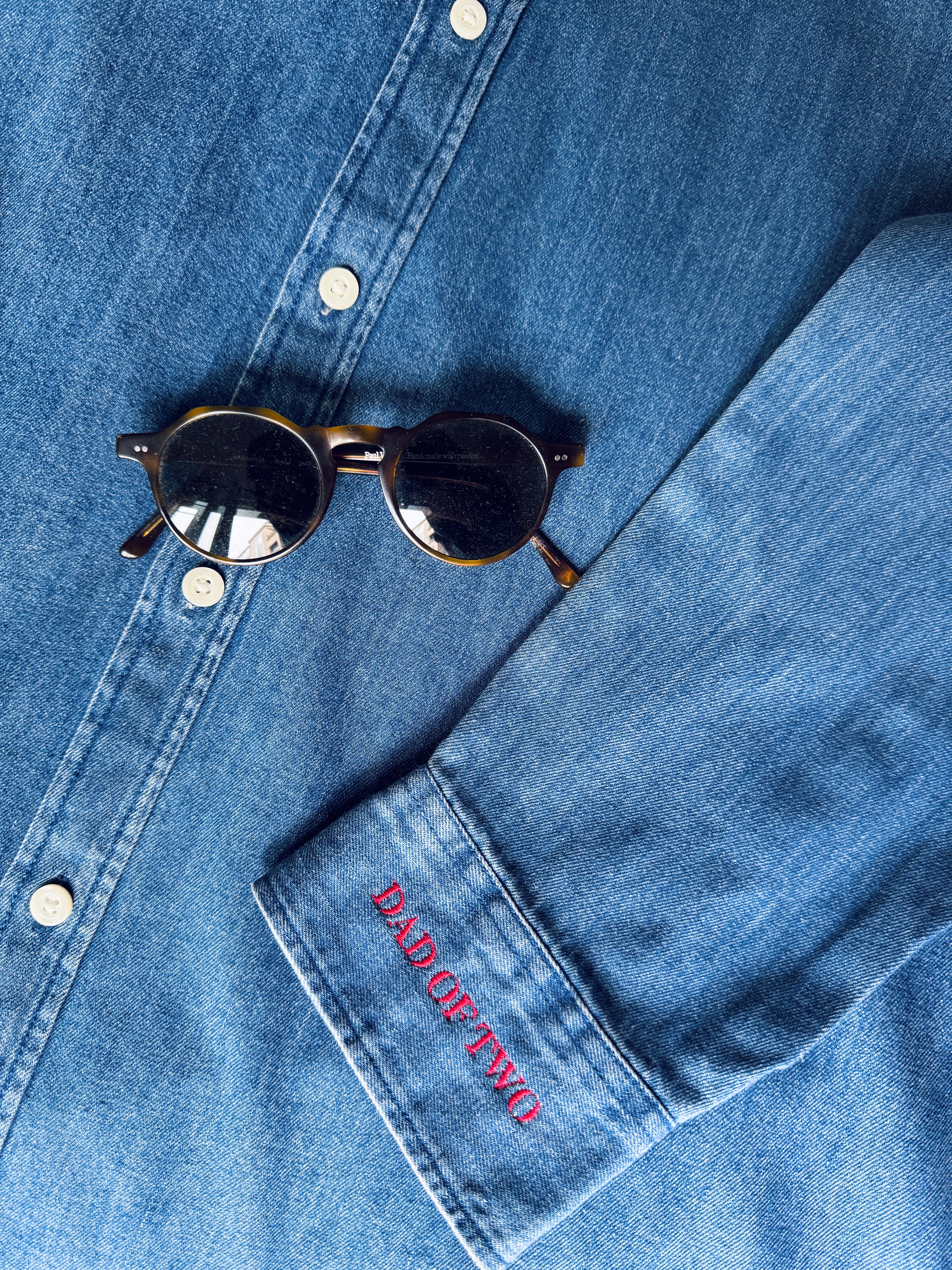 DAD OF RED EMBROIDERED DARK DENIM SHIRT