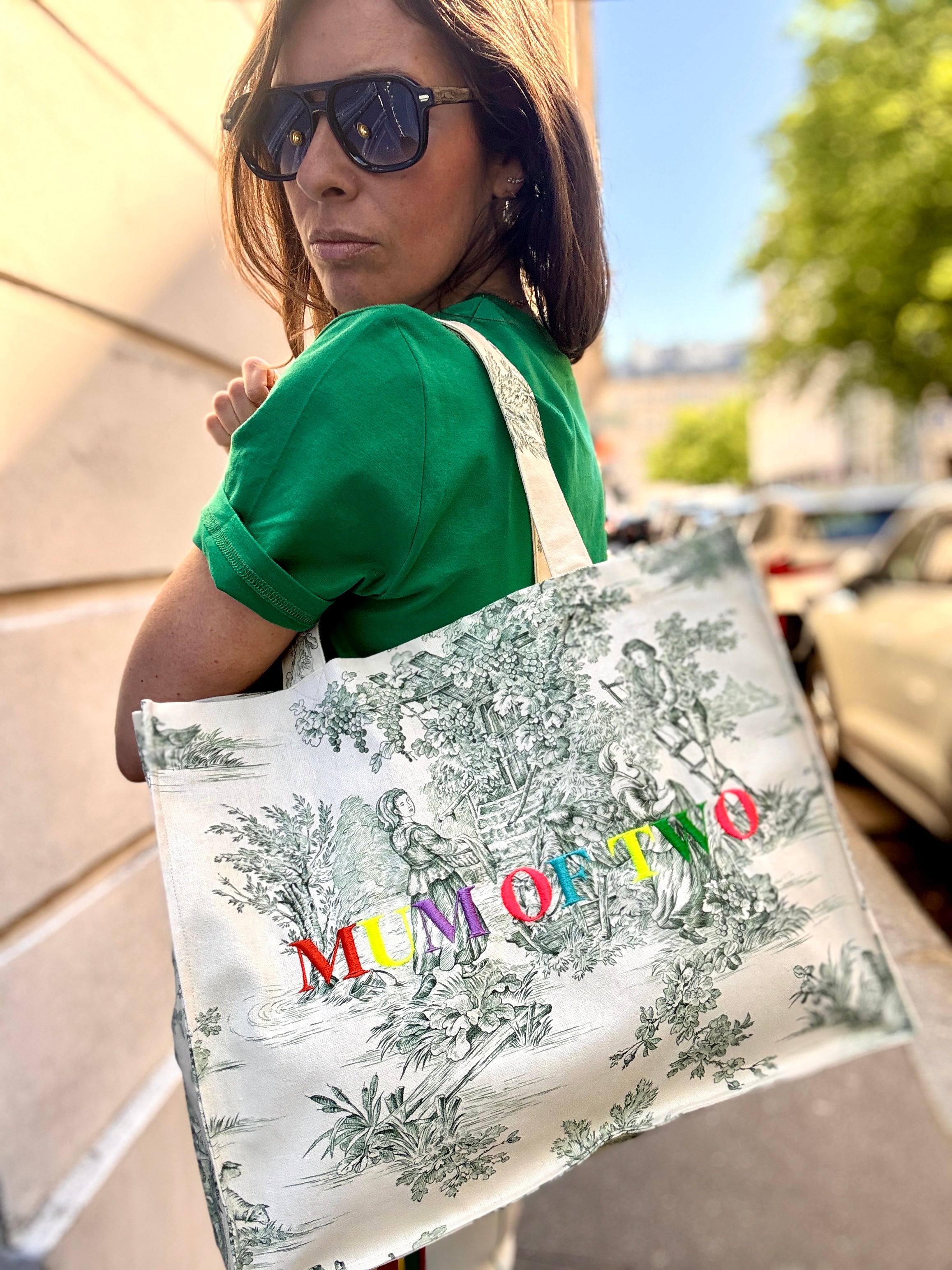 DAILY BAG VERT BRODÉ RAINBOW