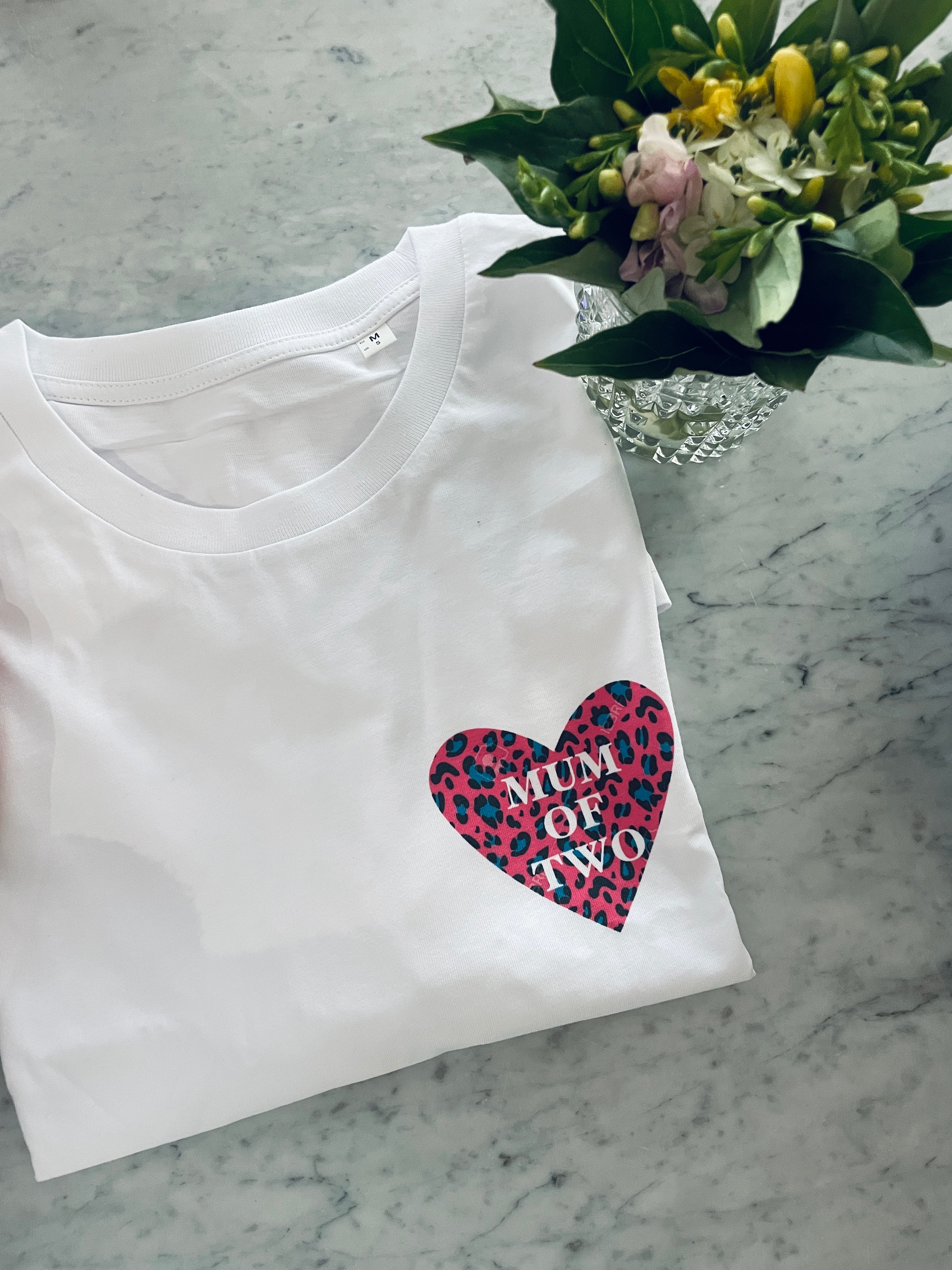 A T Shirt MUM OF TWO Heart Leopard