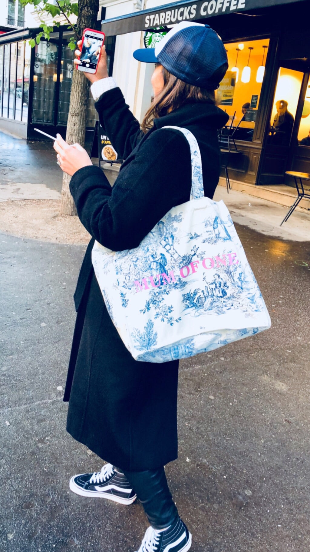 DAILY BAG XXL BLEU IMPRIMÉ ROSE
