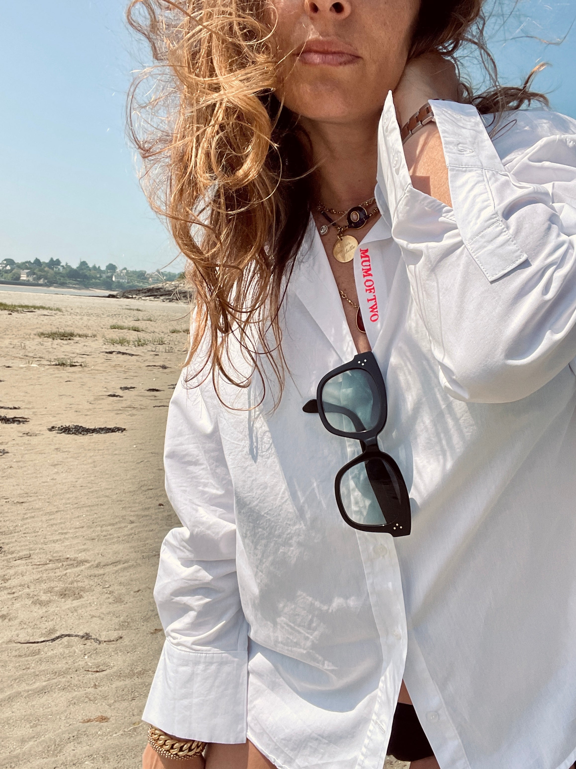 A MUM OF TWO Embroidered Shirt neon pink