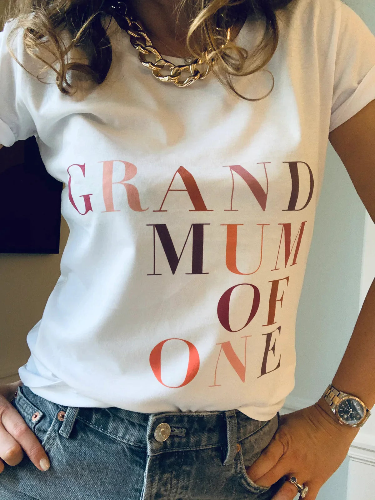 A T shirt GRAND MUM OF ONE TERRACOTTA