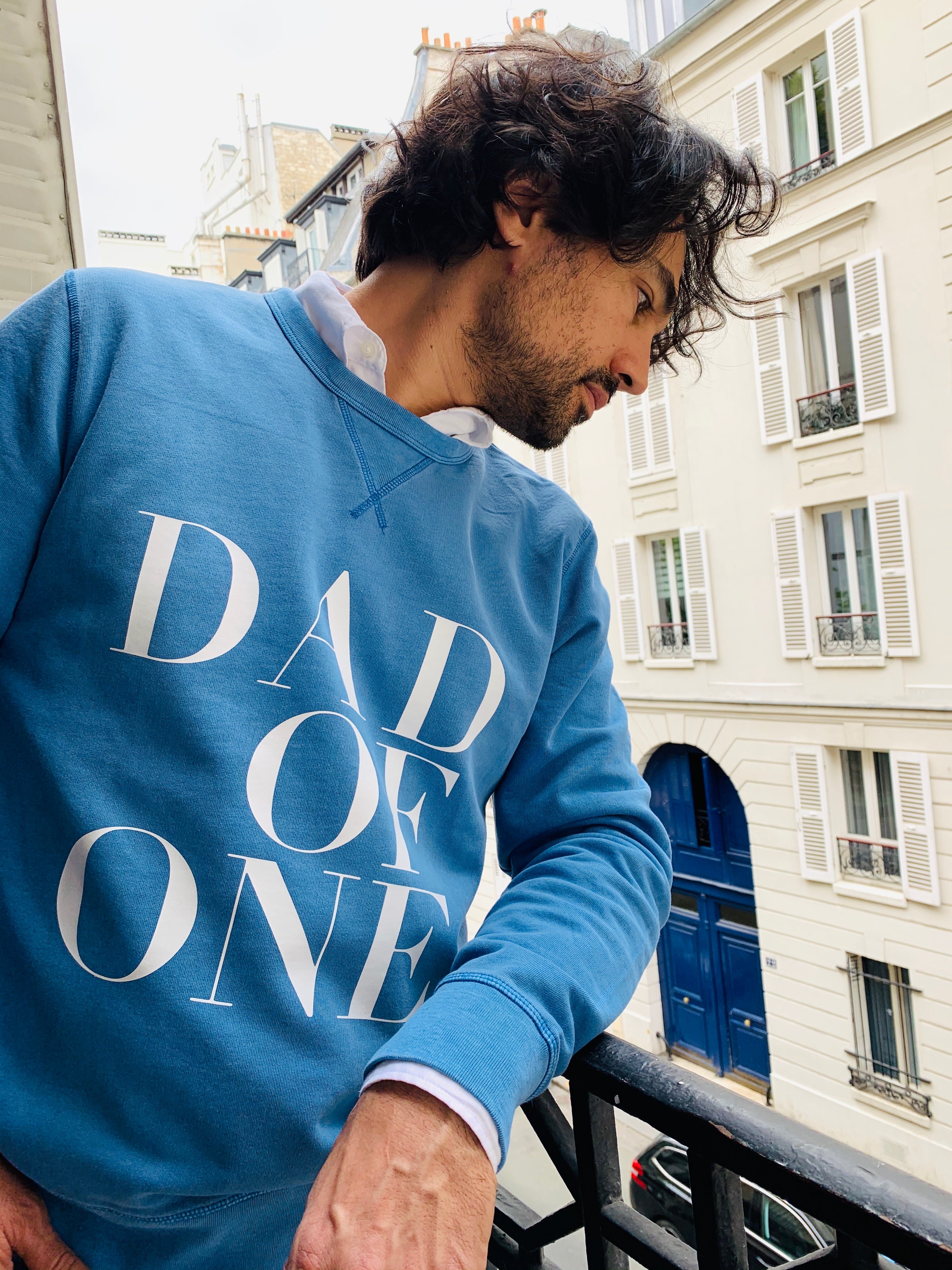 SWEAT SHIRT DAD OF ONE, DAD OF TWO, DAD OF THREE, FOUR... TWINS : BLEU VINTAGE