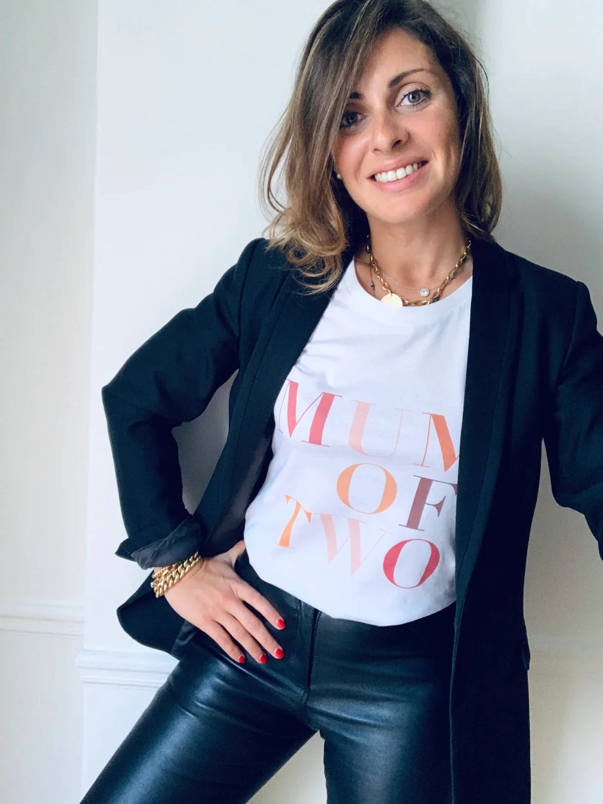 A T shirt MUM OF THREE TERRACOTTA