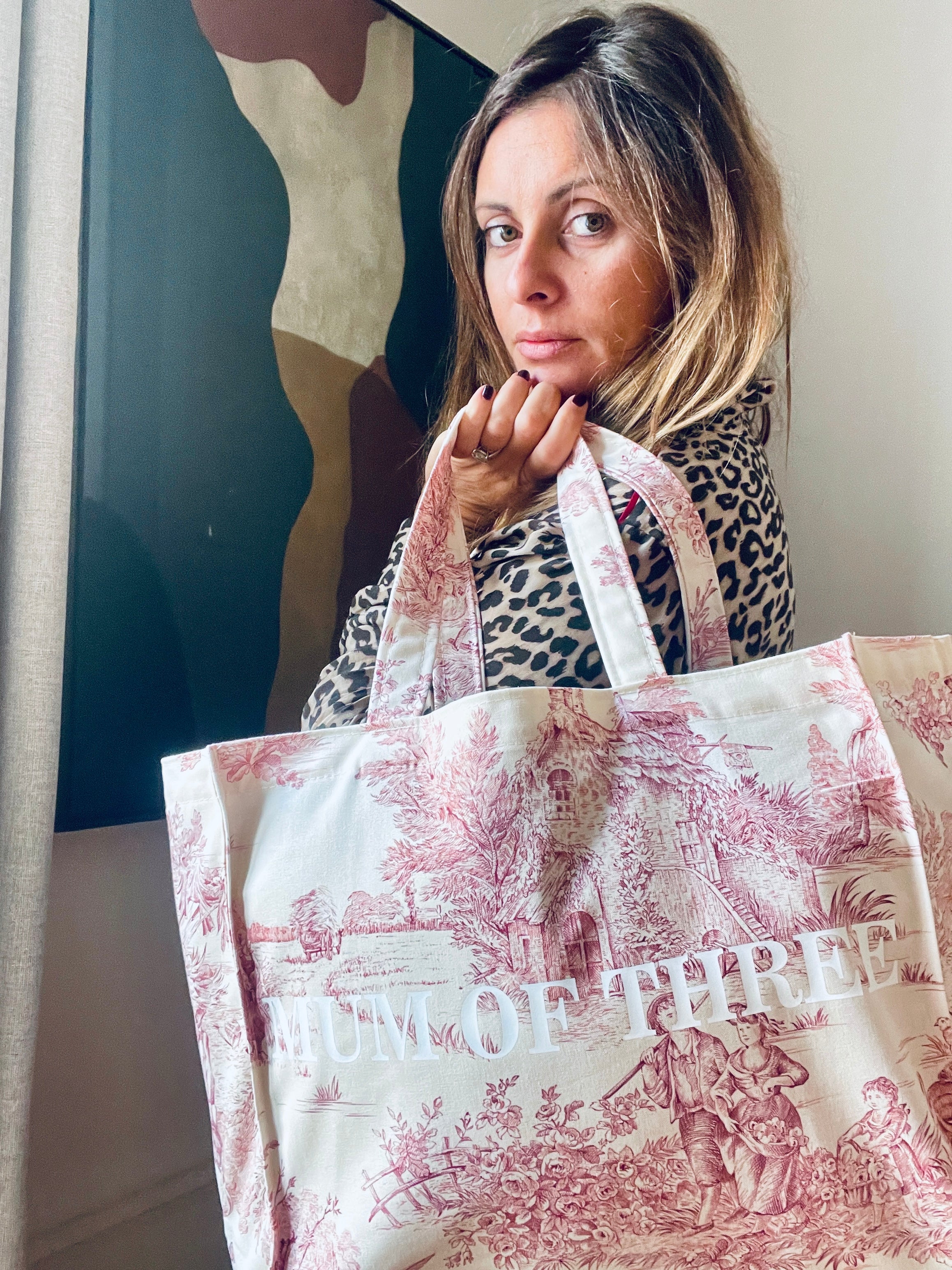 DAILY TOTE PINK WHITE PRINT