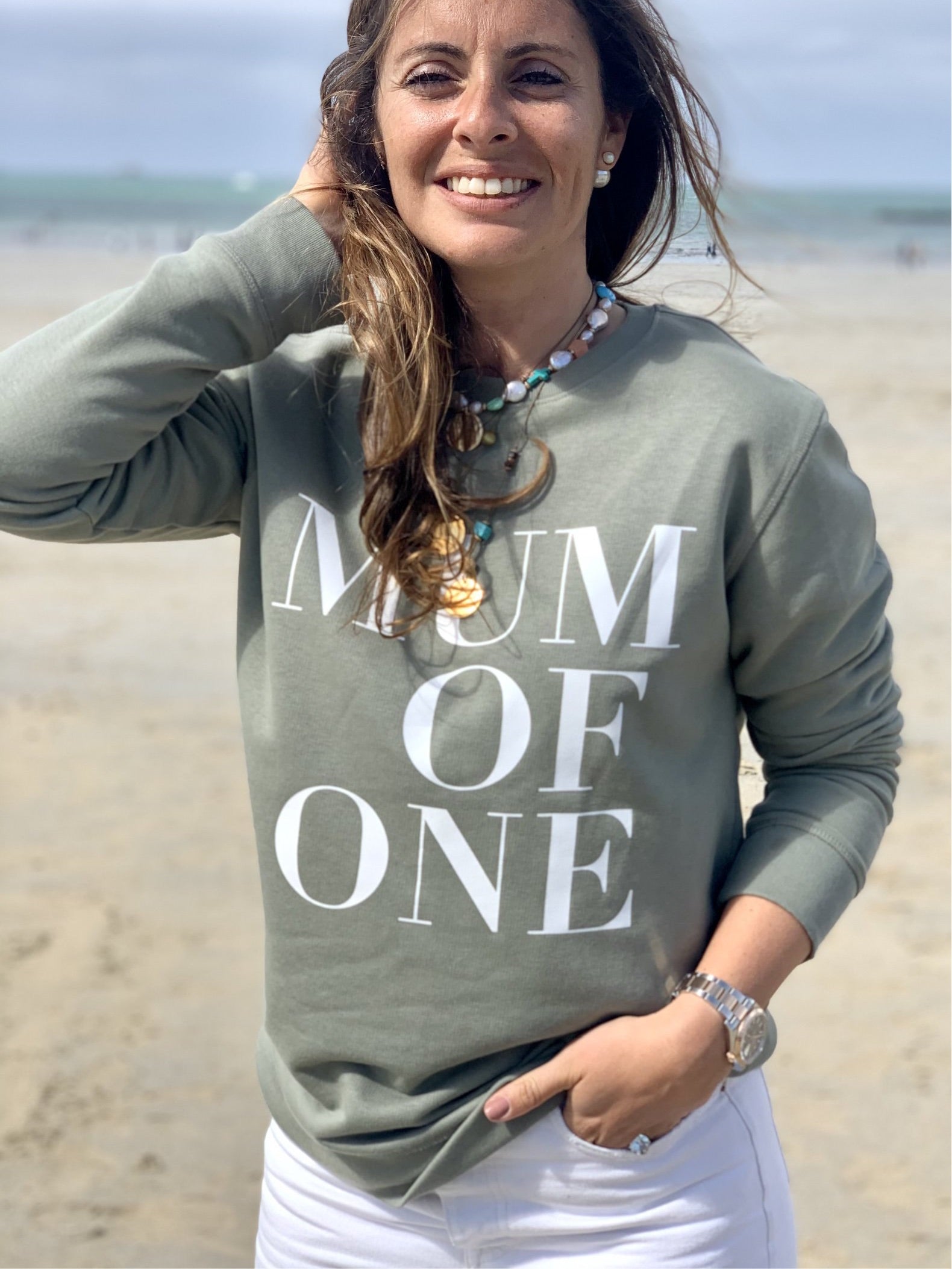 SWEAT-SHIRT KAKI MUM OF ONE, MUM OF TWO, THREE...