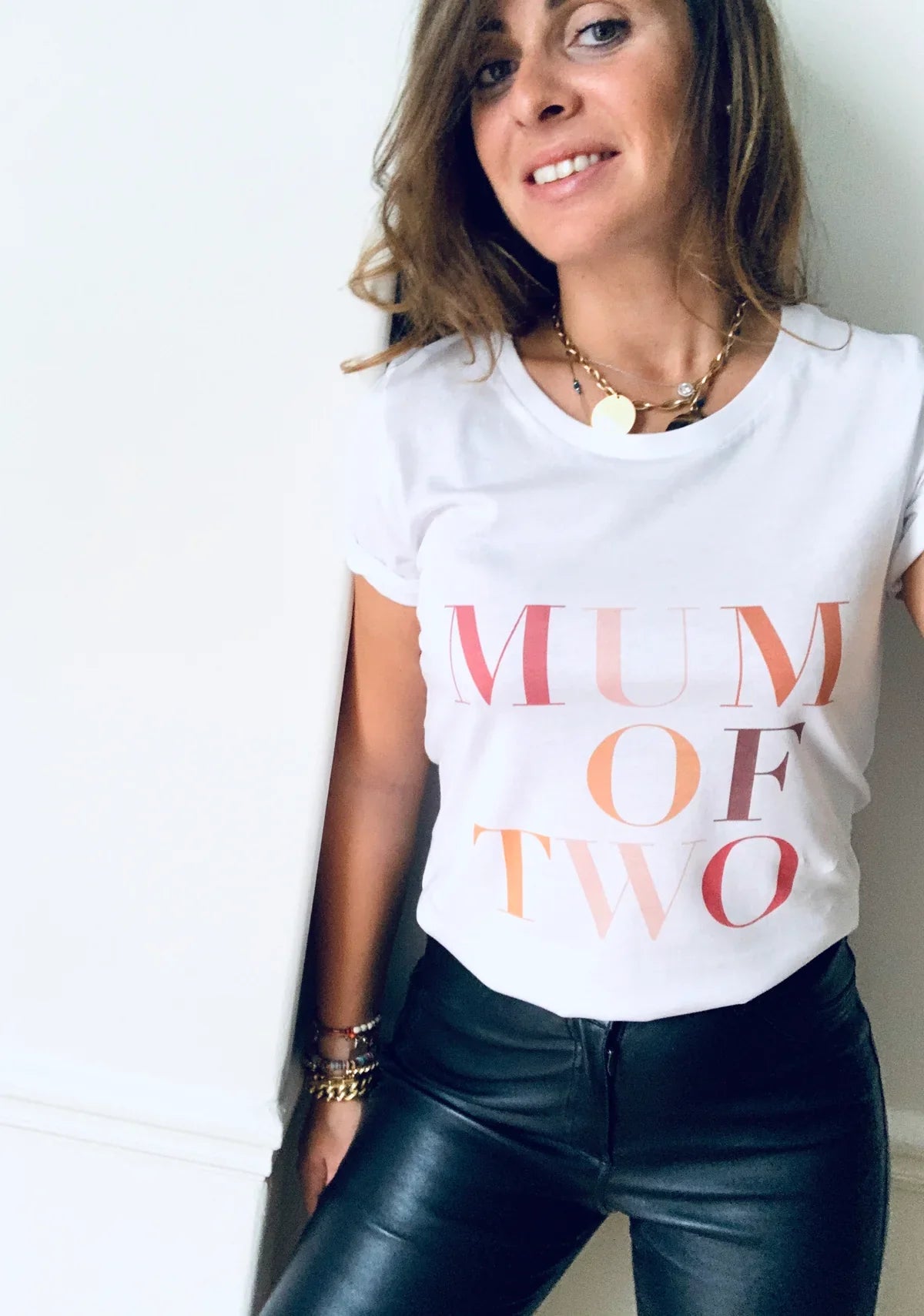 A T shirt MUM OF THREE TERRACOTTA
