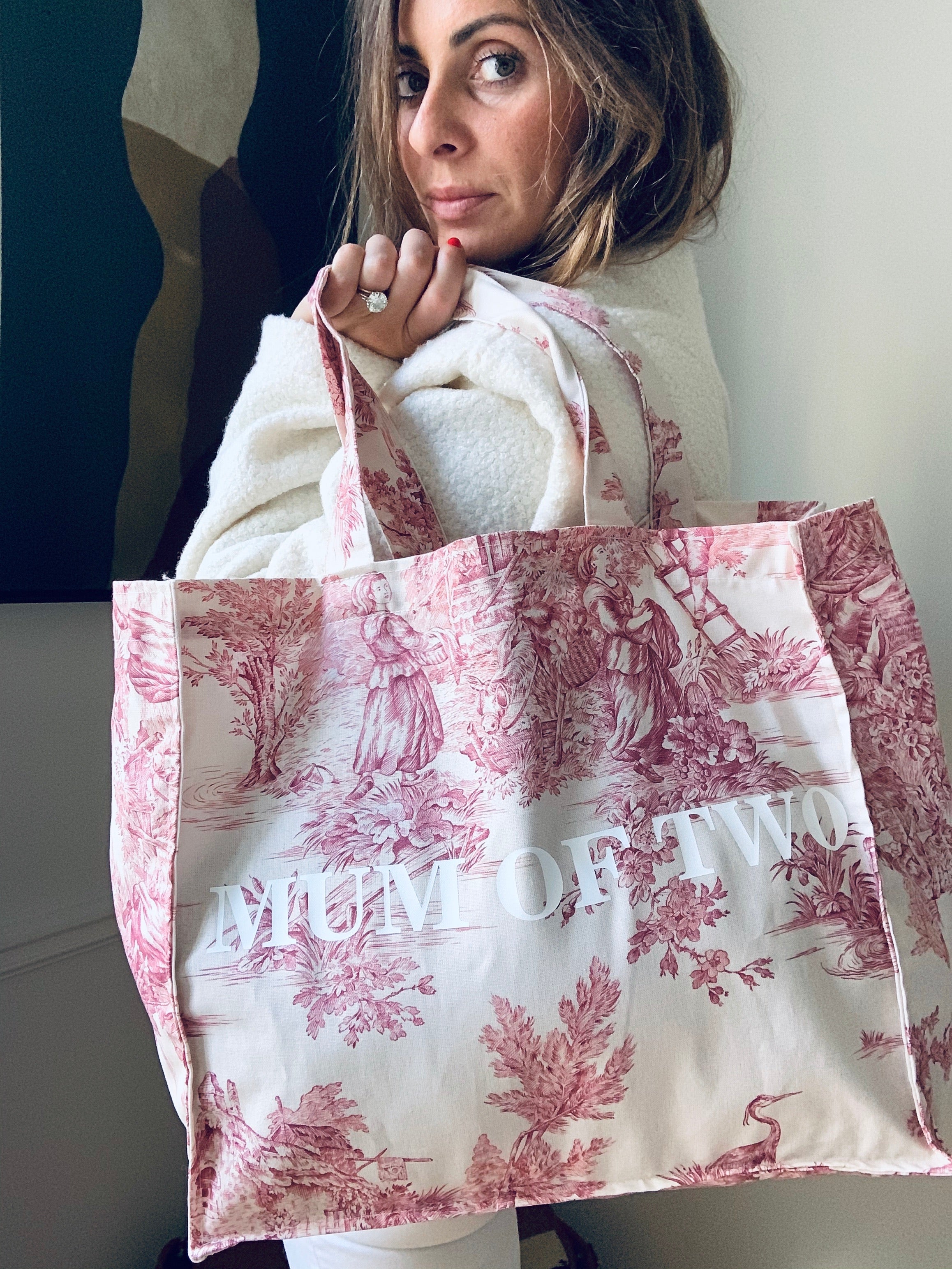 DAILY TOTE PINK WHITE PRINT