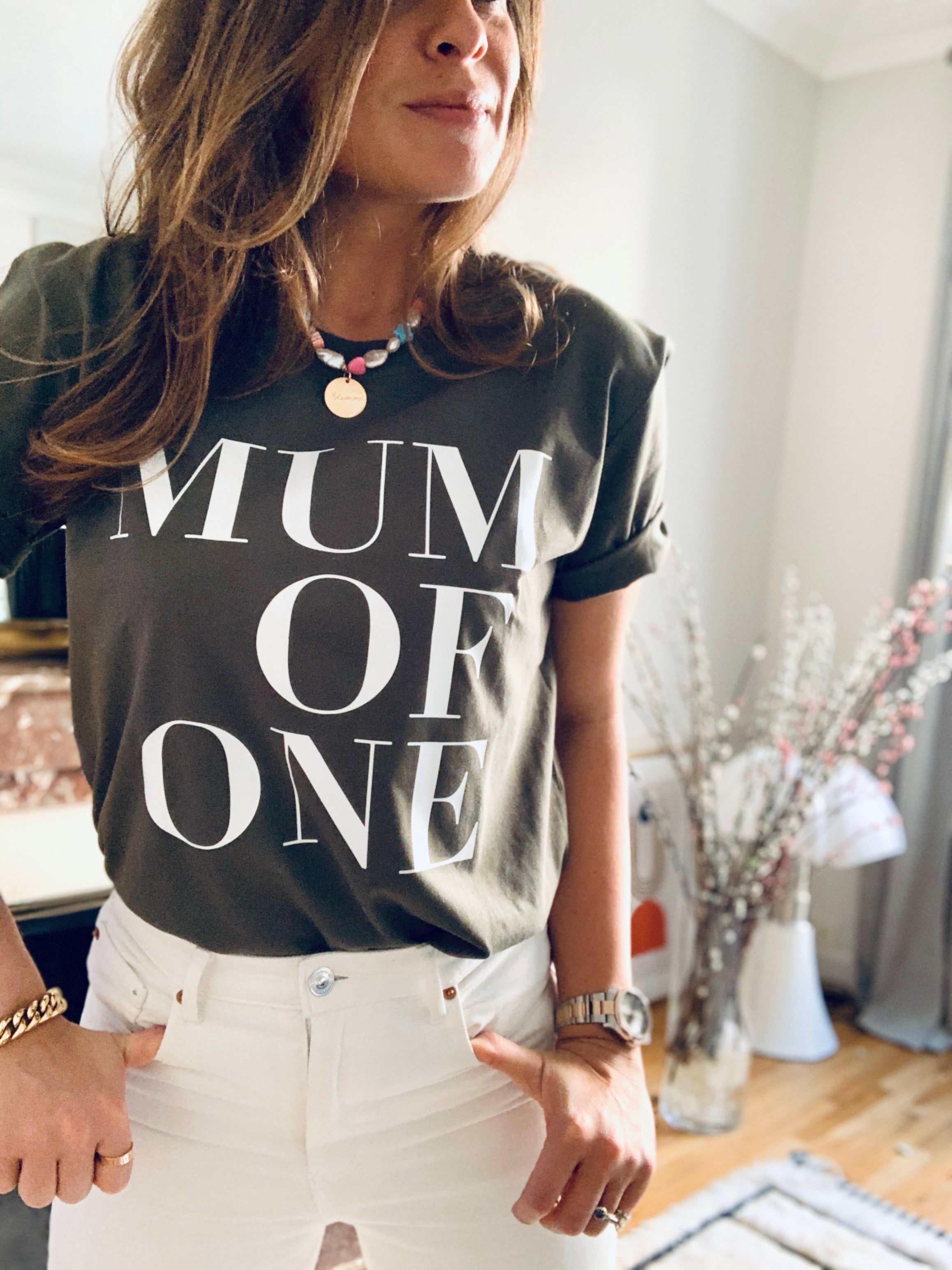 KHAKI T-SHIRT MUM OF ONE, MUM OF TWO, MUM OF THREE, MUM OF FOUR...
