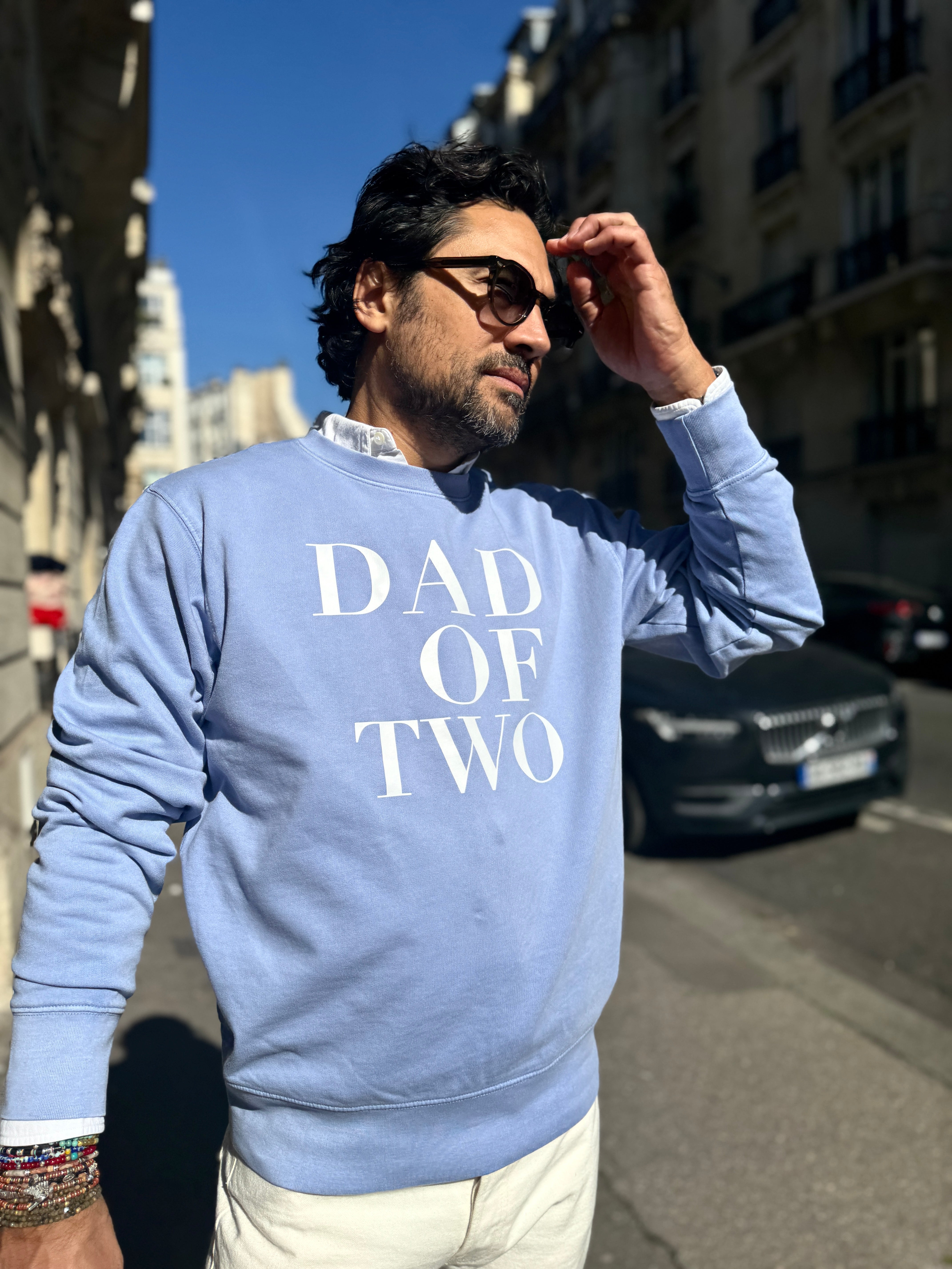 SWEAT SHIRT DAD OF ONE, DAD OF TWO, DAD OF THREE, FOUR... TWINS : BLEU VINTAGE