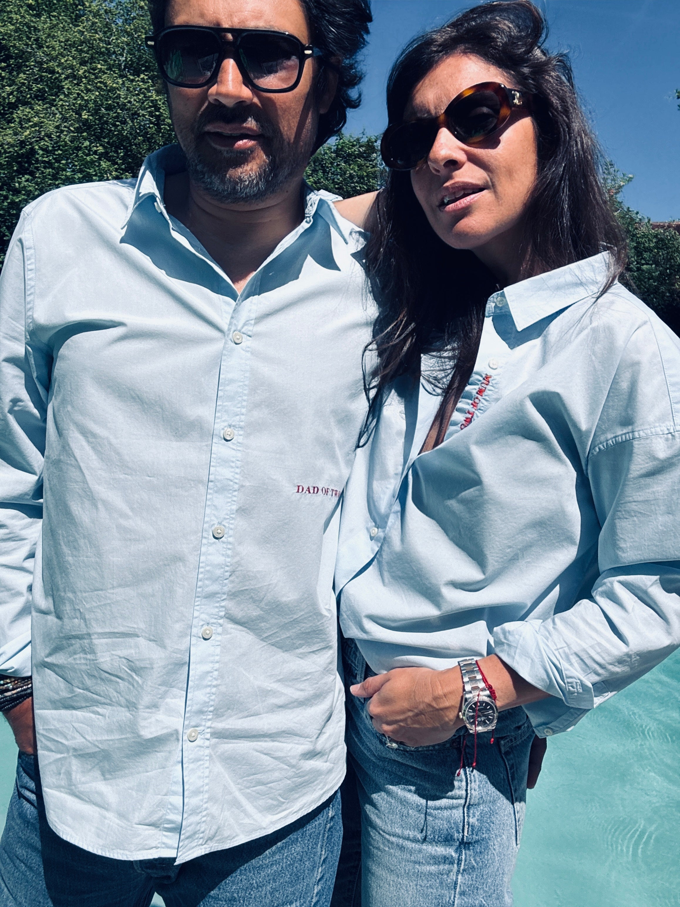 CHEMISE BLEU BRODÉE ROUGE DAD OF
