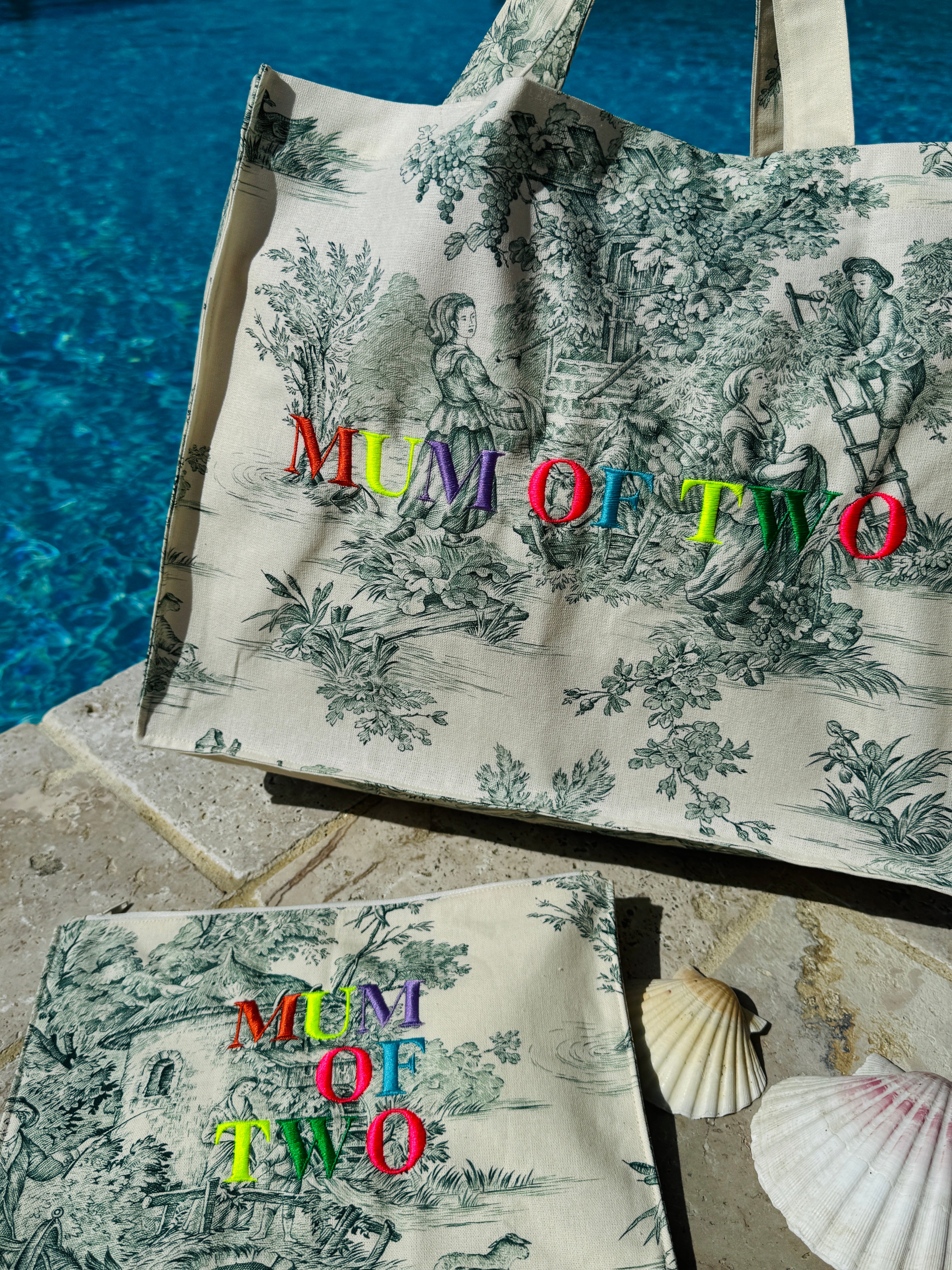 DAILY BAG VERT BRODÉ RAINBOW