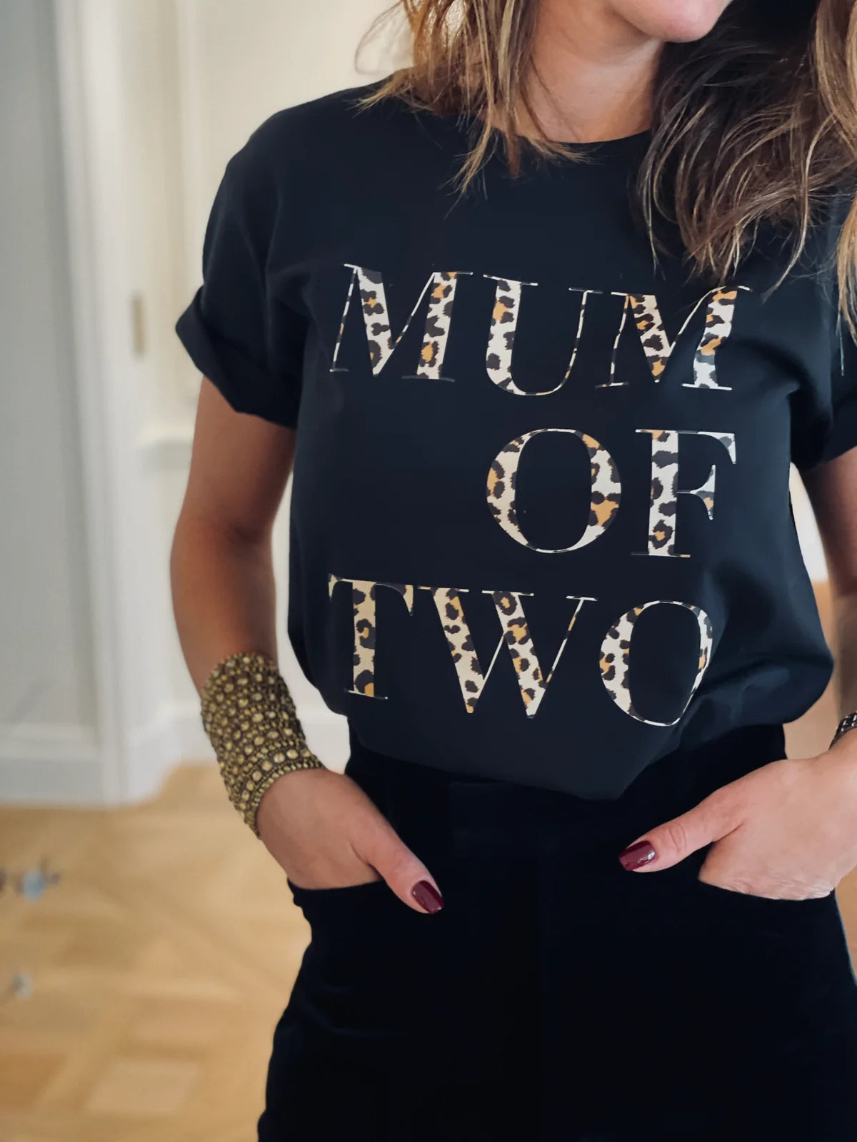 A T Shirt NOIR LÉOPARD MUM OF TWO