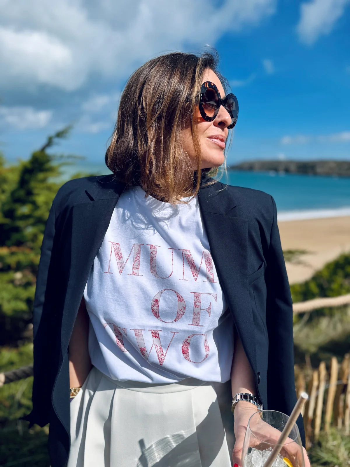 A T shirt MUM OF SIX TOILE DE JOUY ROSE