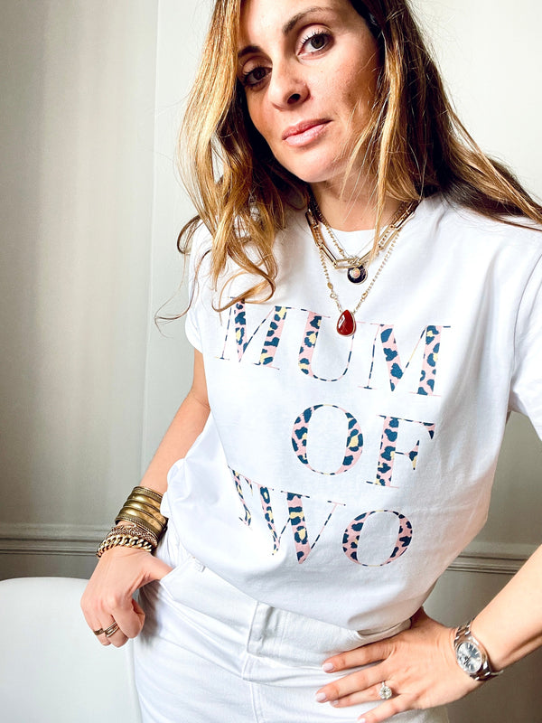 A T-Shirt MUM OF TWO LÉOPARD BLEU