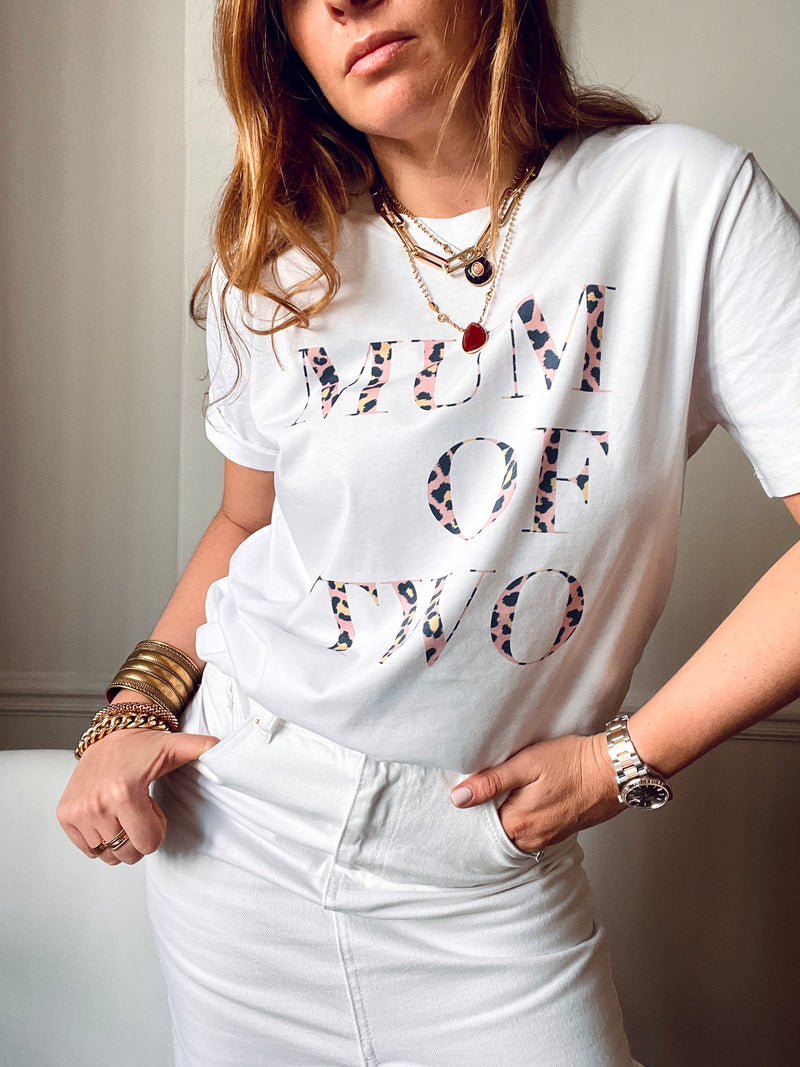 A T-Shirt MUM OF ONE LÉOPARD BLEU