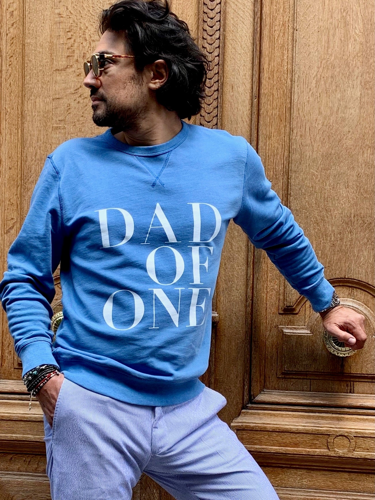 SWEAT SHIRT DAD OF ONE, DAD OF TWO, DAD OF THREE, FOUR... TWINS: VINTAGE BLUE