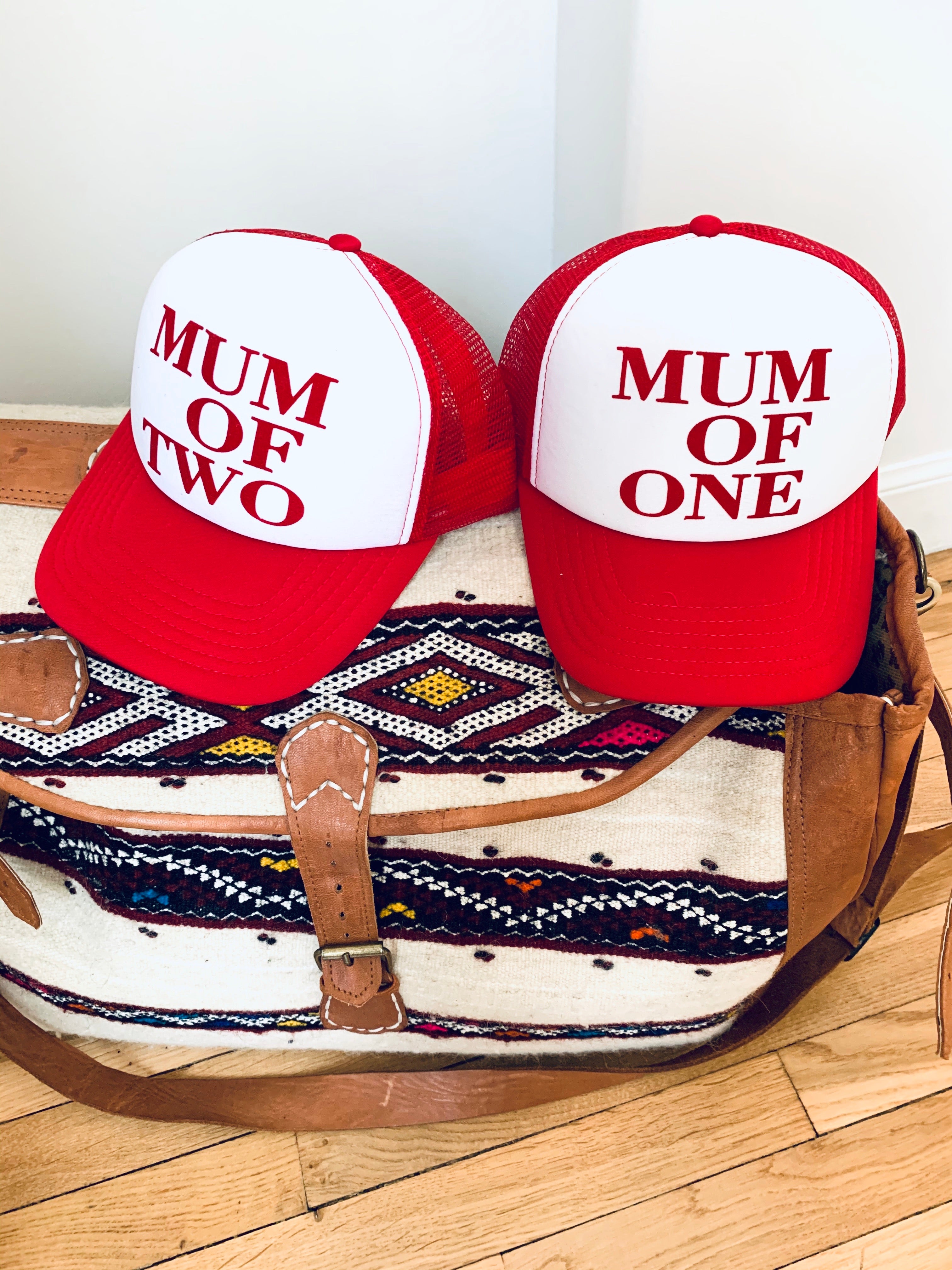 MUM OF CAP - RED AND WHITE - Available for MUM OF ONE, TWO, THREE...