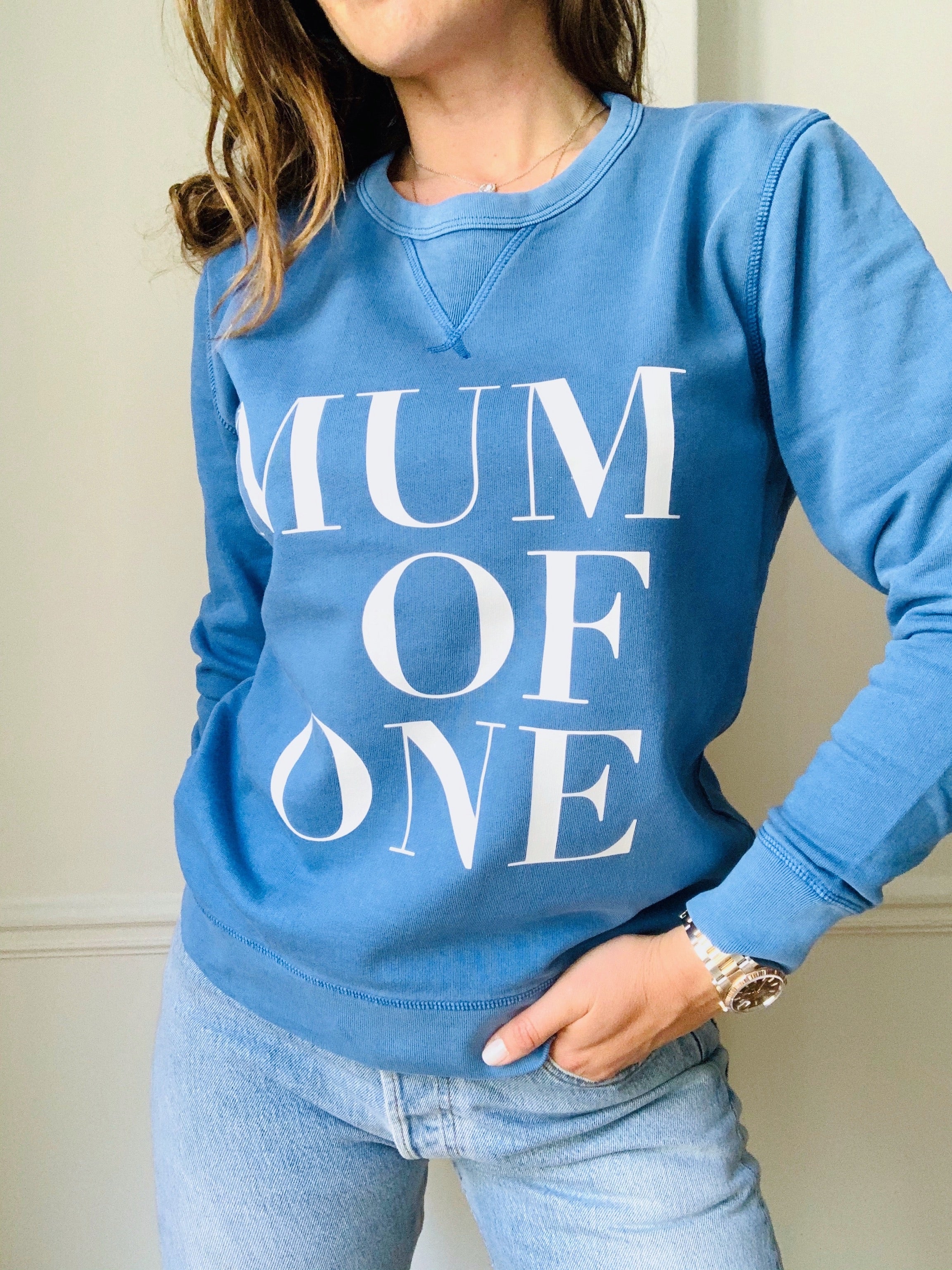 SWEAT SHIRT MUM OF ONE, MUM OF TWO, MUM OF THREE, FOUR....TWINS: VINTAGE BLUE