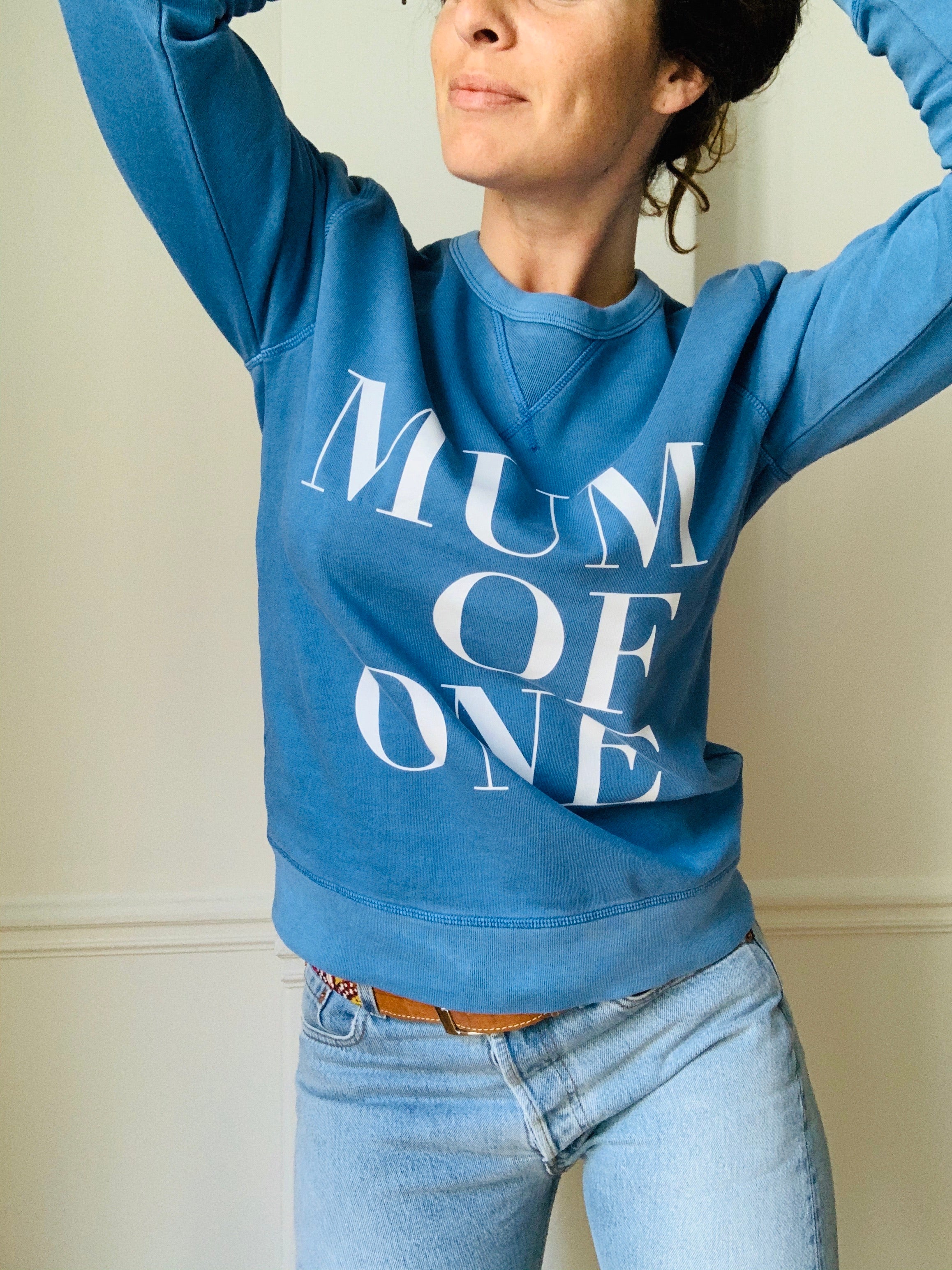 SWEAT SHIRT MUM OF ONE, MUM OF TWO, MUM OF THREE, FOUR....TWINS: VINTAGE BLUE