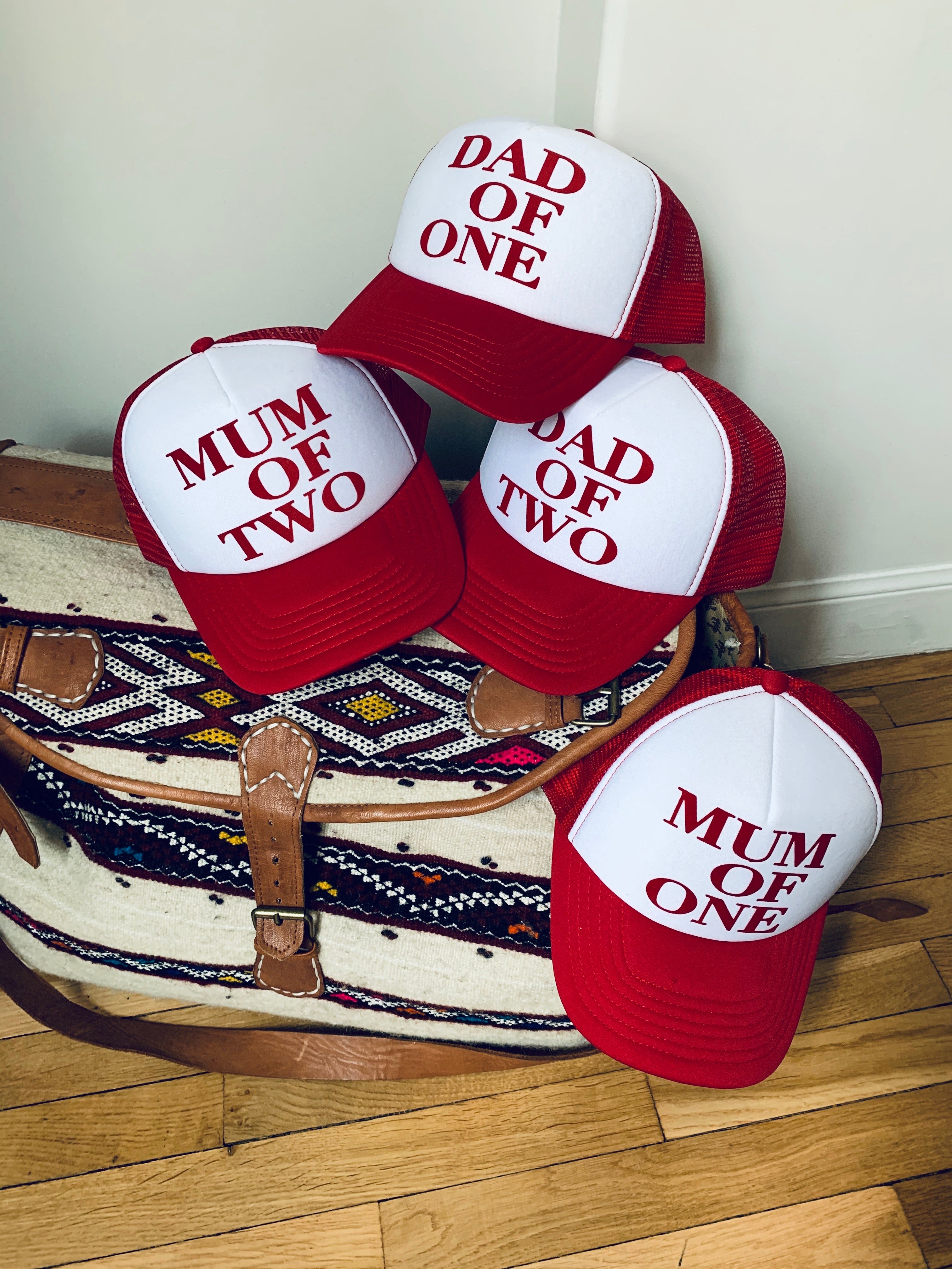 DAD OF CAP - RED AND WHITE - Available for DAD OF ONE, TWO, THREE...