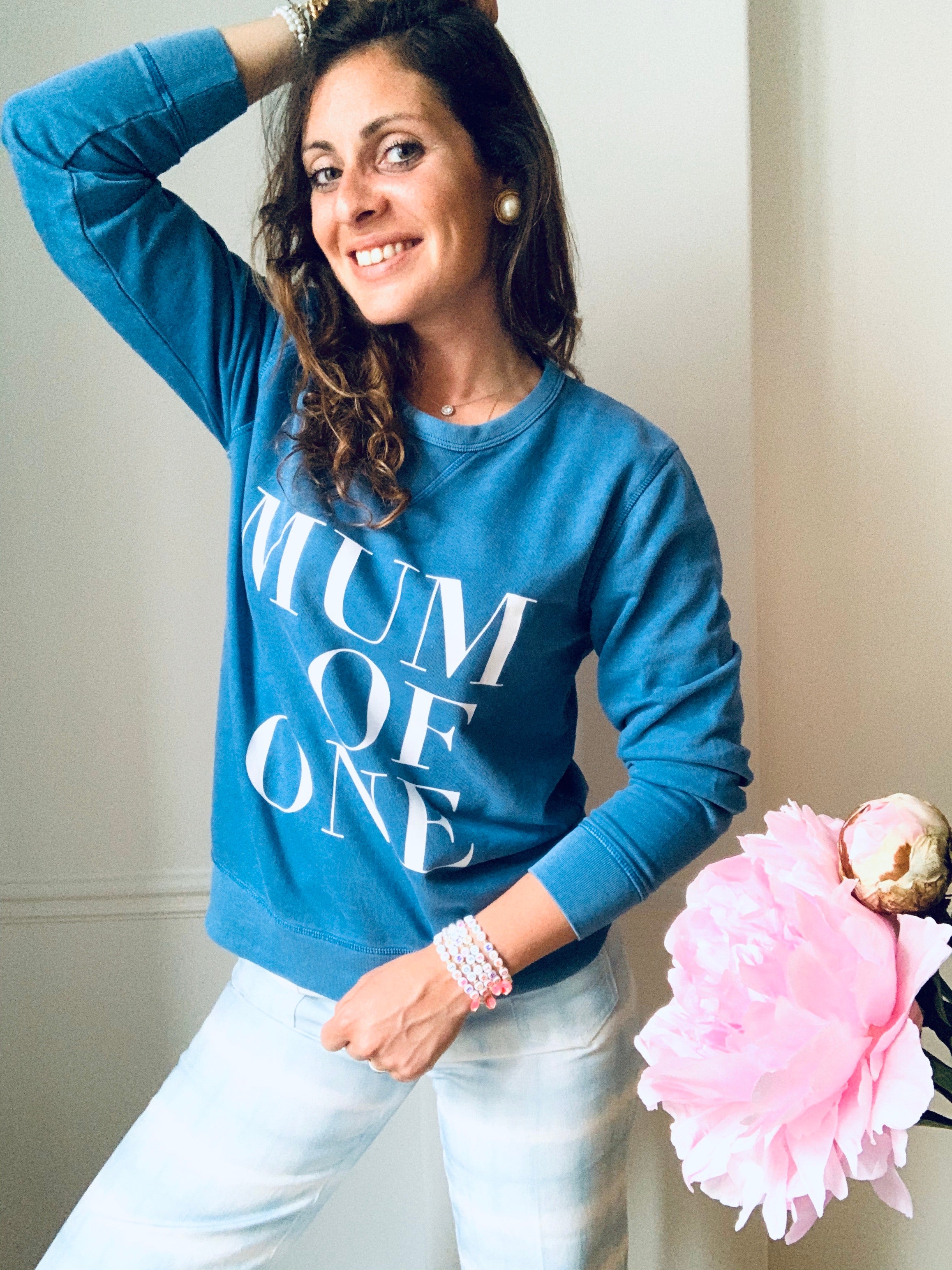 SWEAT SHIRT MUM OF ONE, MUM OF TWO, MUM OF THREE, FOUR....TWINS : BLEU VINTAGE