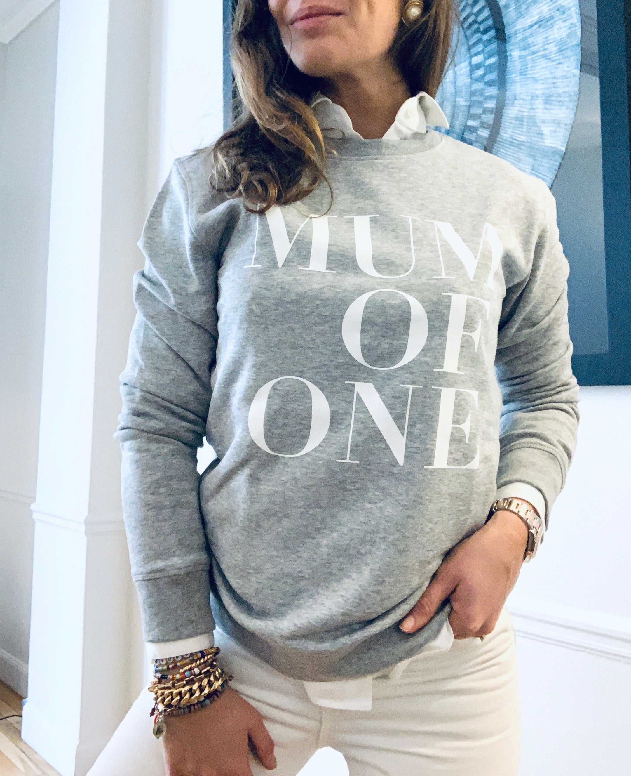 SWEATSHIRT MUM OF ONE, MUM OF TWO, MUM OF THREE... HEATHER GRAY