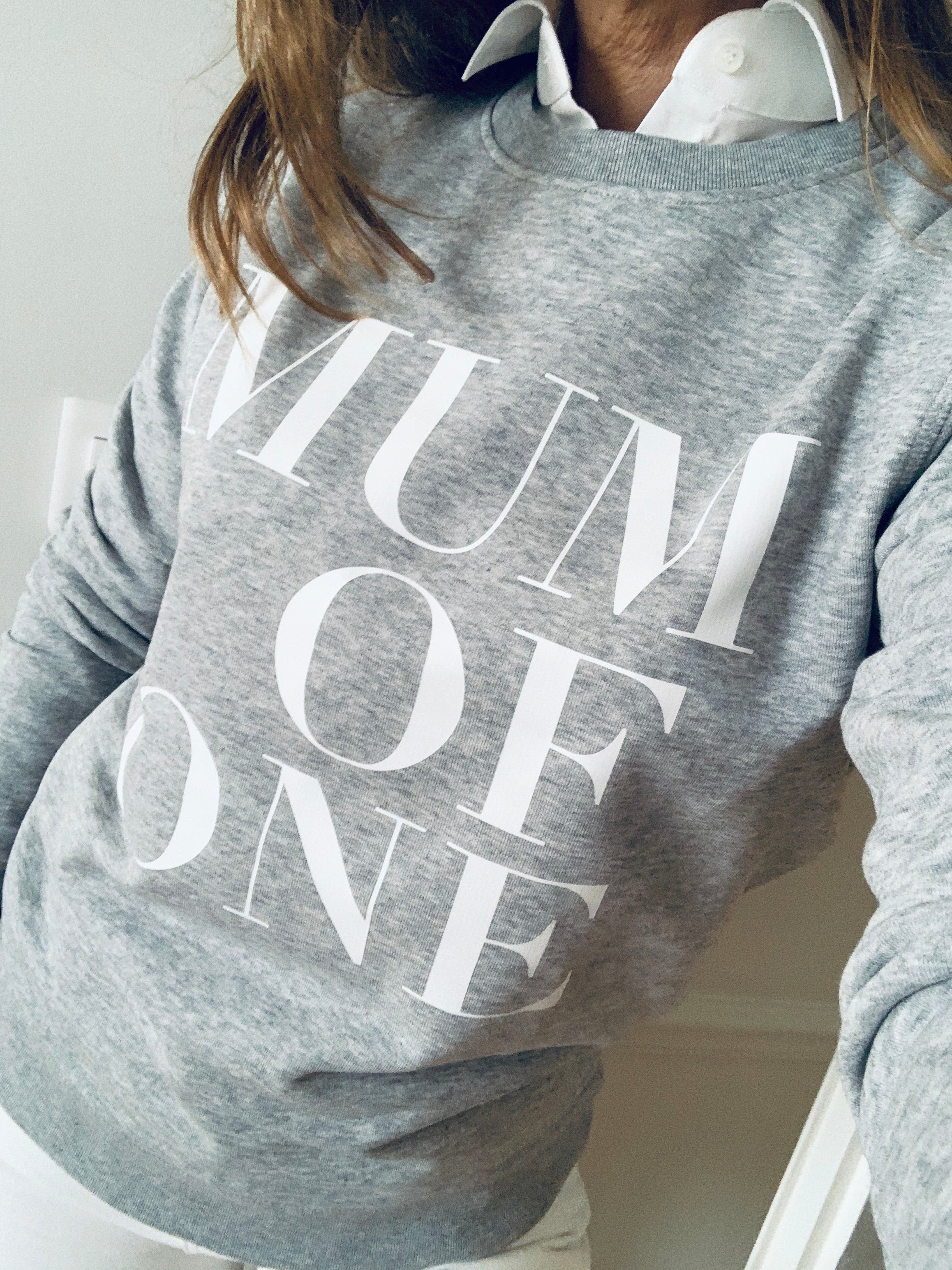 SWEAT-SHIRT MUM OF ONE, MUM OF TWO, MUM OF THREE... GRIS CHINÉ